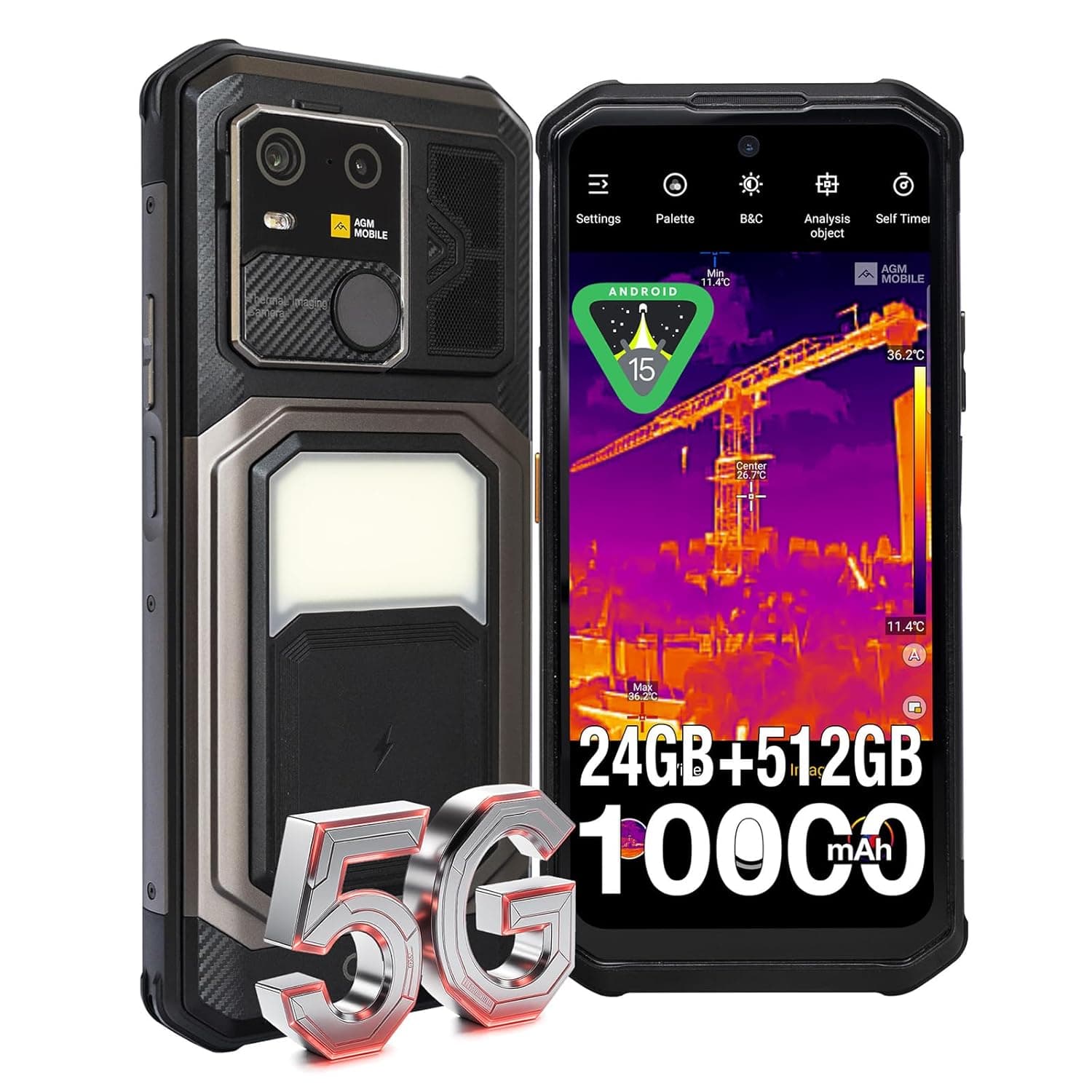 ايه جي ام جوال G3 برو 5G متين بكاميرا حرارية (512×384، 25FPS)، مقاوم للماء، (12+12) GB+512GB [TF 1TB]، جيميني AI، MTK 7300، ضوء تخييم، 10000mAh، ان اف سي، شحن لاسلكي، او تي جي، مكبر صوت 5 واط