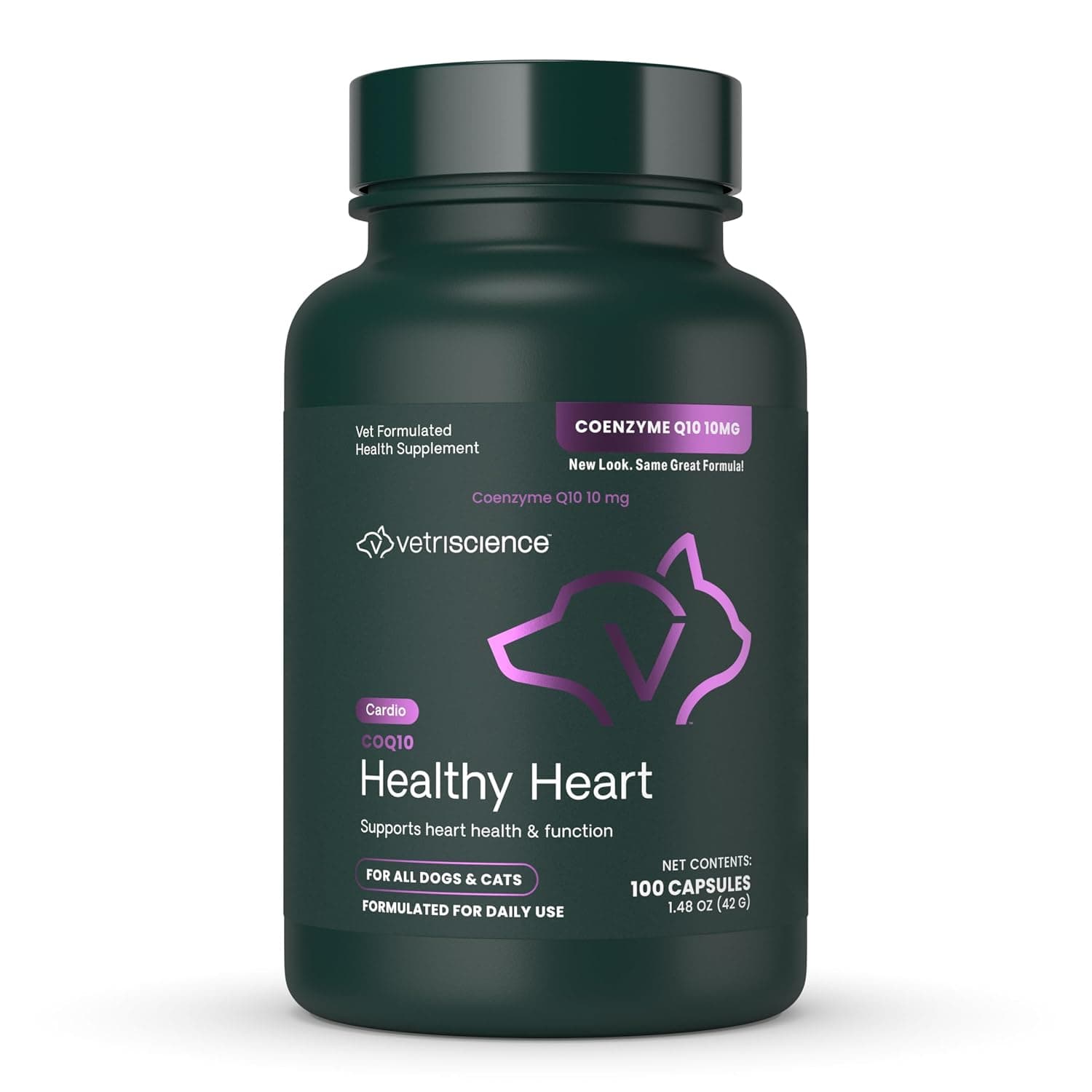 VetriScience CoQ10 Healthy Heart Easy-Open Capsules, 10mg Coenzyme Q10 Cardio and Healthy Aging Supplement for Dogs and Cats, Heart Support Supplement, 100 Count | 10mg, Cardiovascular & Gum Health CoQ10 Supplement for Pets