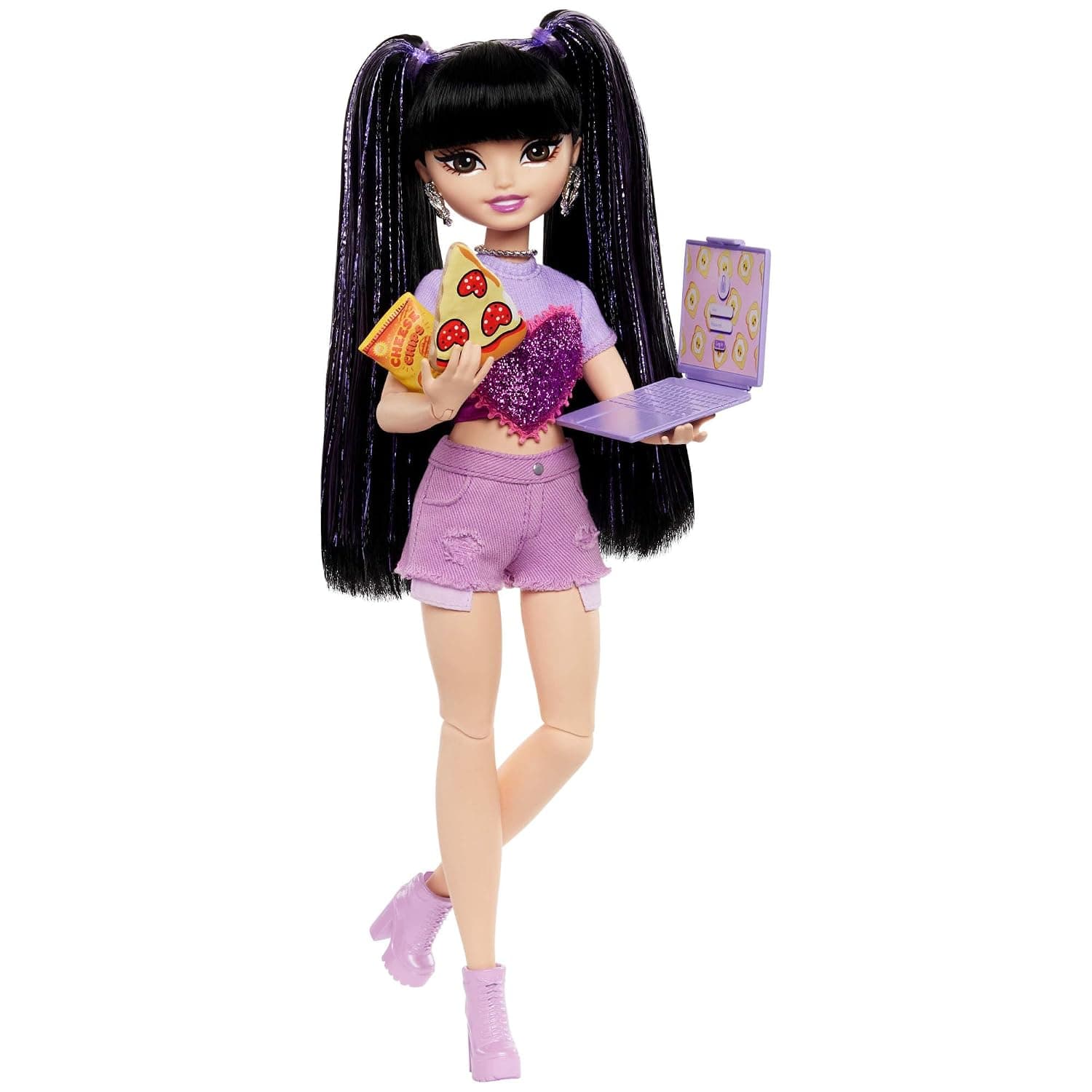 Barbie Dream Besties Doll and Accessories, Renee Posable Fashion Doll with Long Black Hair, 11 Video and Food Pieces