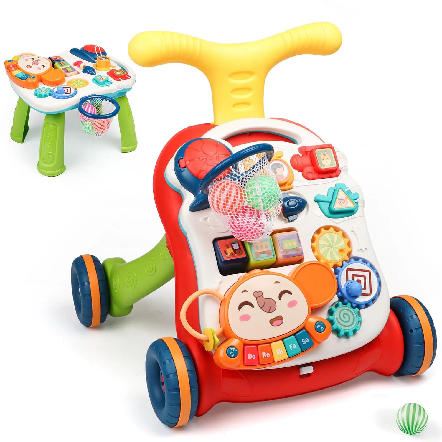 ULHYC Sit-to-Stand Learning Walker 2 in 1 Baby Walker Early Educational Child Activity Center Multifunctional Removable Play Panel Baby Music Learning Toy Gift for Infant Boys Girls (Red)