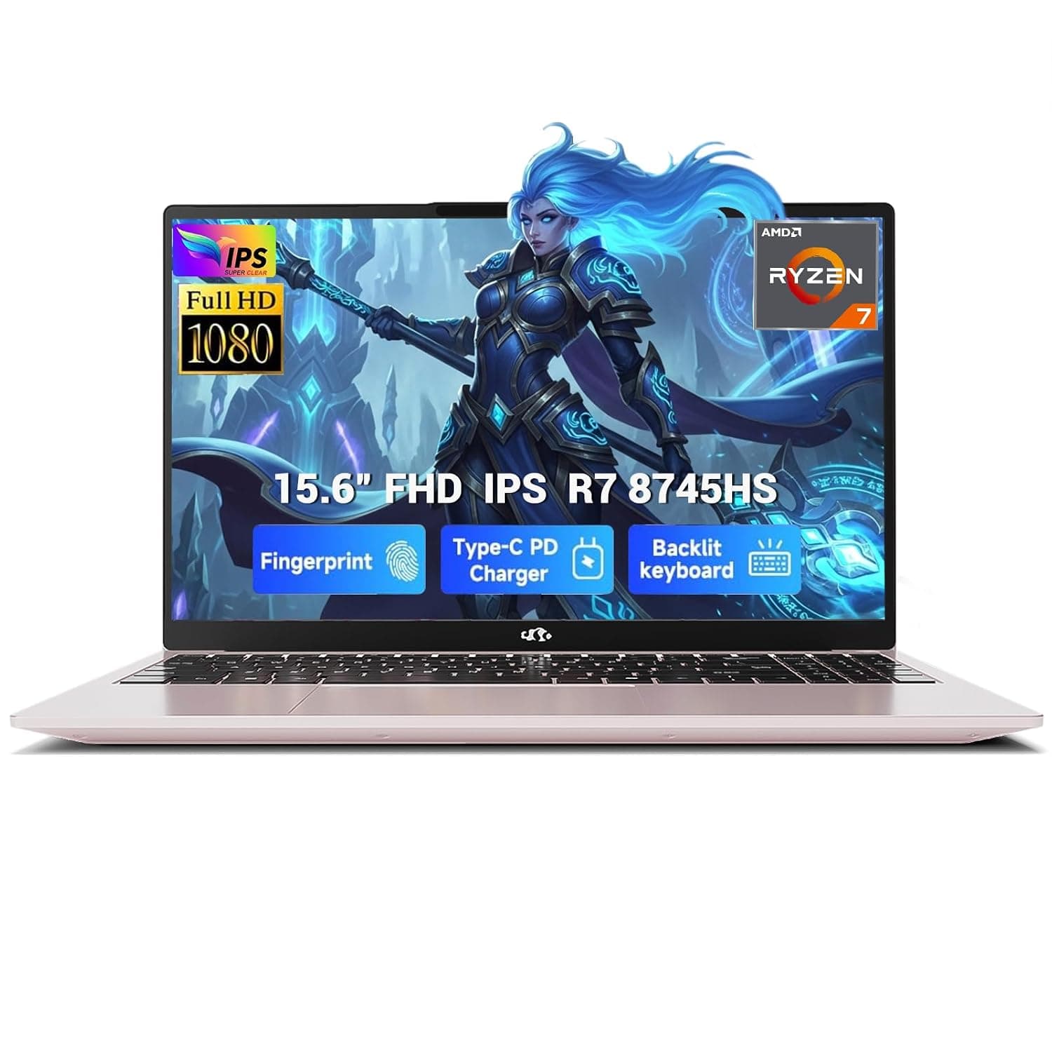 NIMO 15.6" IPS FHD Light-Gaming-Laptop, Ryzen 7 8745HS 16GB DDR5 RAM 1TB SSD (8C/16T, up to 4.9 GHz Beat R9 7940HS) Radeon 780M GPU 100W Type-C Backlit Keyboard Fingerprint, for Students & Gamers