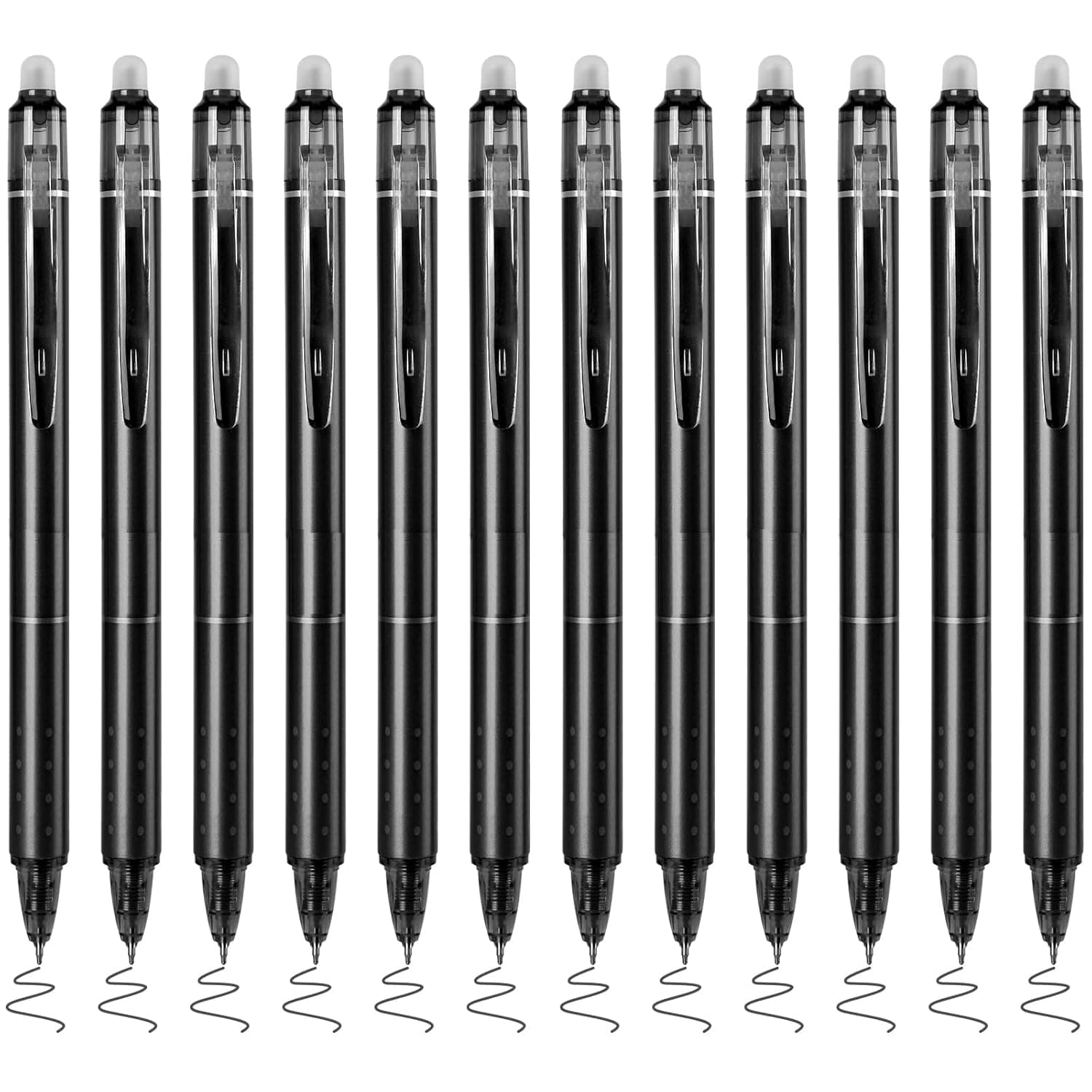 Erasable Pen, Erasable Gel Ink Pen, 12Pcs 0.5 mm Fine Point Retractable Black Ink Pen, No Bleed ST Fine with Eraser, Quick Dry Smooth Write for School Office Supplies Note Taking Planners