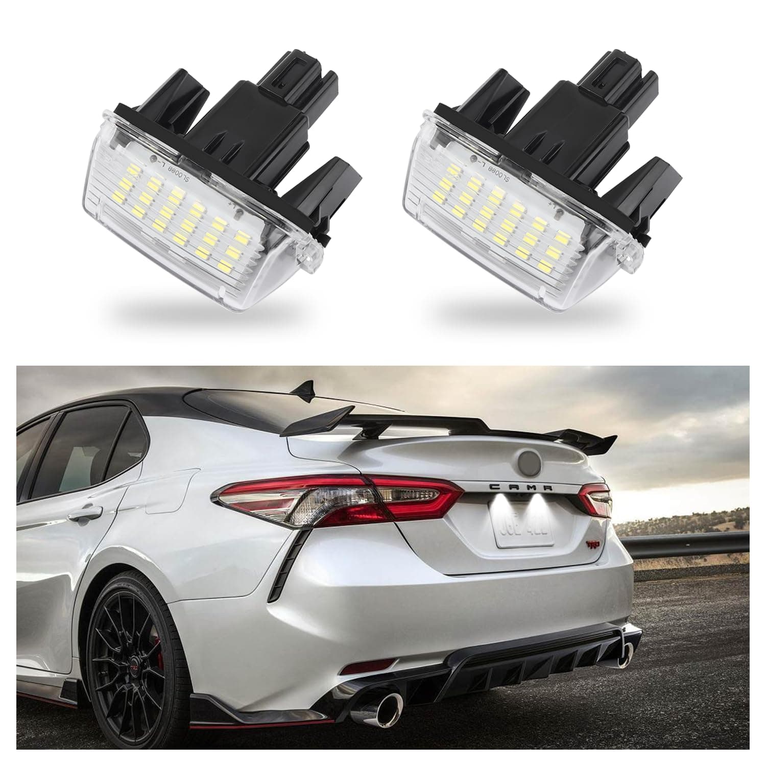 Aokdom 2 PCS License Plate Light Assembly Compatible with Toyota Camry,Prius C,Highlander,Car Accessories Exterior Tag Light with 18 Super Bright White LED for Car Decorations & Lighting,Black