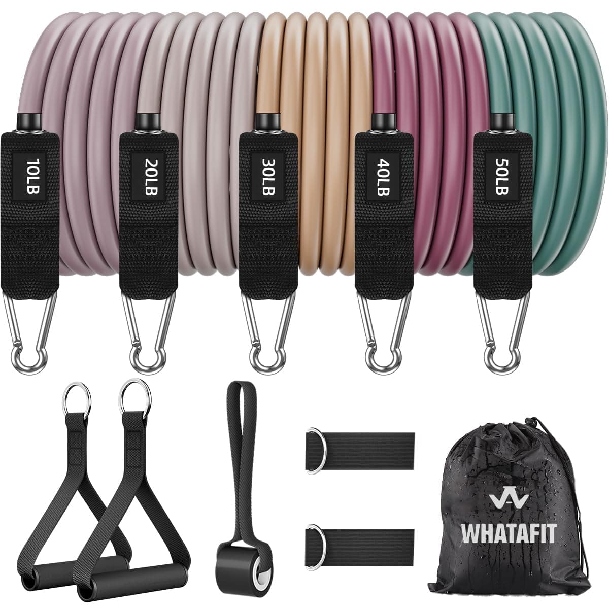 Whatafit Resistance Bands Set, Exercise Bands with Door Anchor, Handles, Carry Bag, Legs Ankle Straps for Resistance Training, Physical Therapy, Home Workouts
