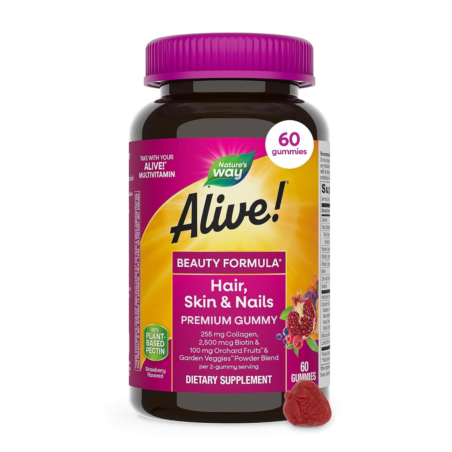 Nature’s Way Biotin & Collagen Strawberry Hair/Skin & Nails Multivitamin Gummies (300mg, 60 Pieces)