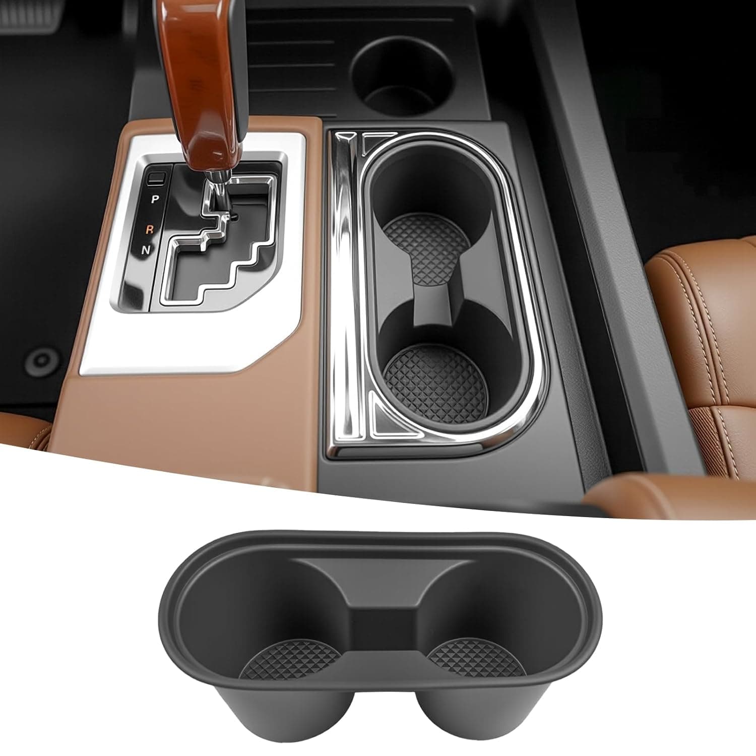 Cup Holder Insert Fits for 2014-2021 Toyota Tundra Bucket Seats Console Organizer Cup Liner Compatible with Tundra Interior Accessories Center Console Storage Tray Cup Cover