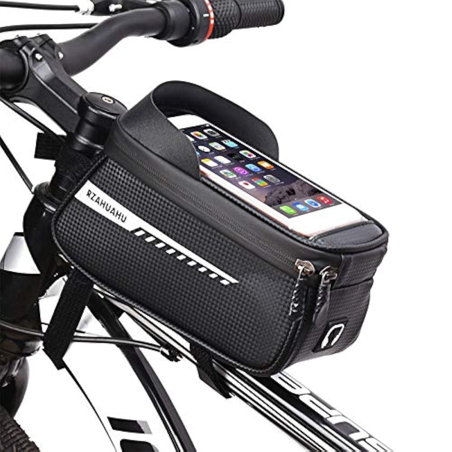 Bike Phone Front Frame Bag, Waterproof Pouch Bike Handlebar Bag Cycling Front Top Tube Touchscreen Phone Mount for Smartphone up to 6.5''