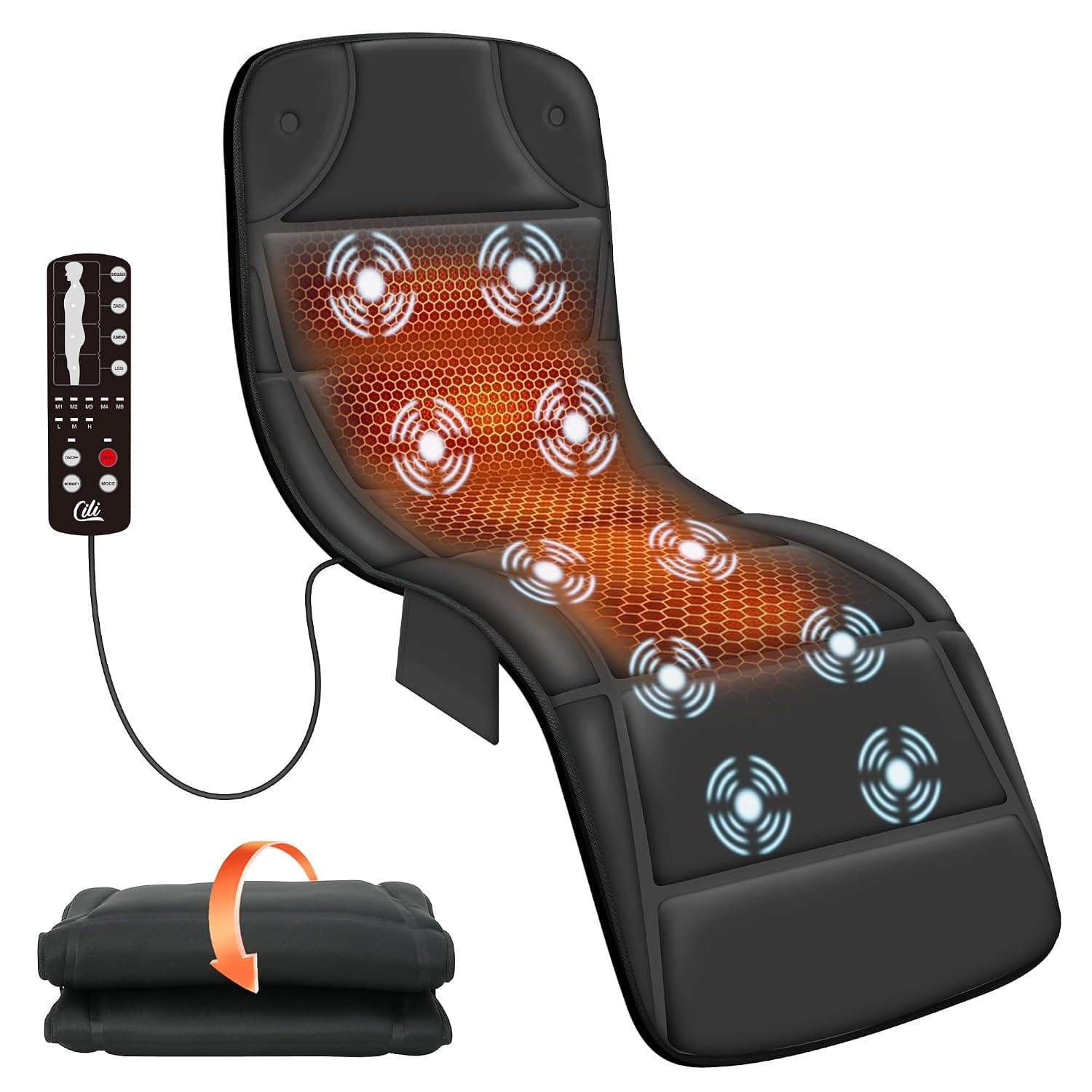 CILI Massage Mat Full Body,Massager Chair Pad,10 Vibration Motors & 5 Massage Modes,Back Massager for Bed,Massage Mattress Pad for Back,Heating Pad with Auto Shut Off