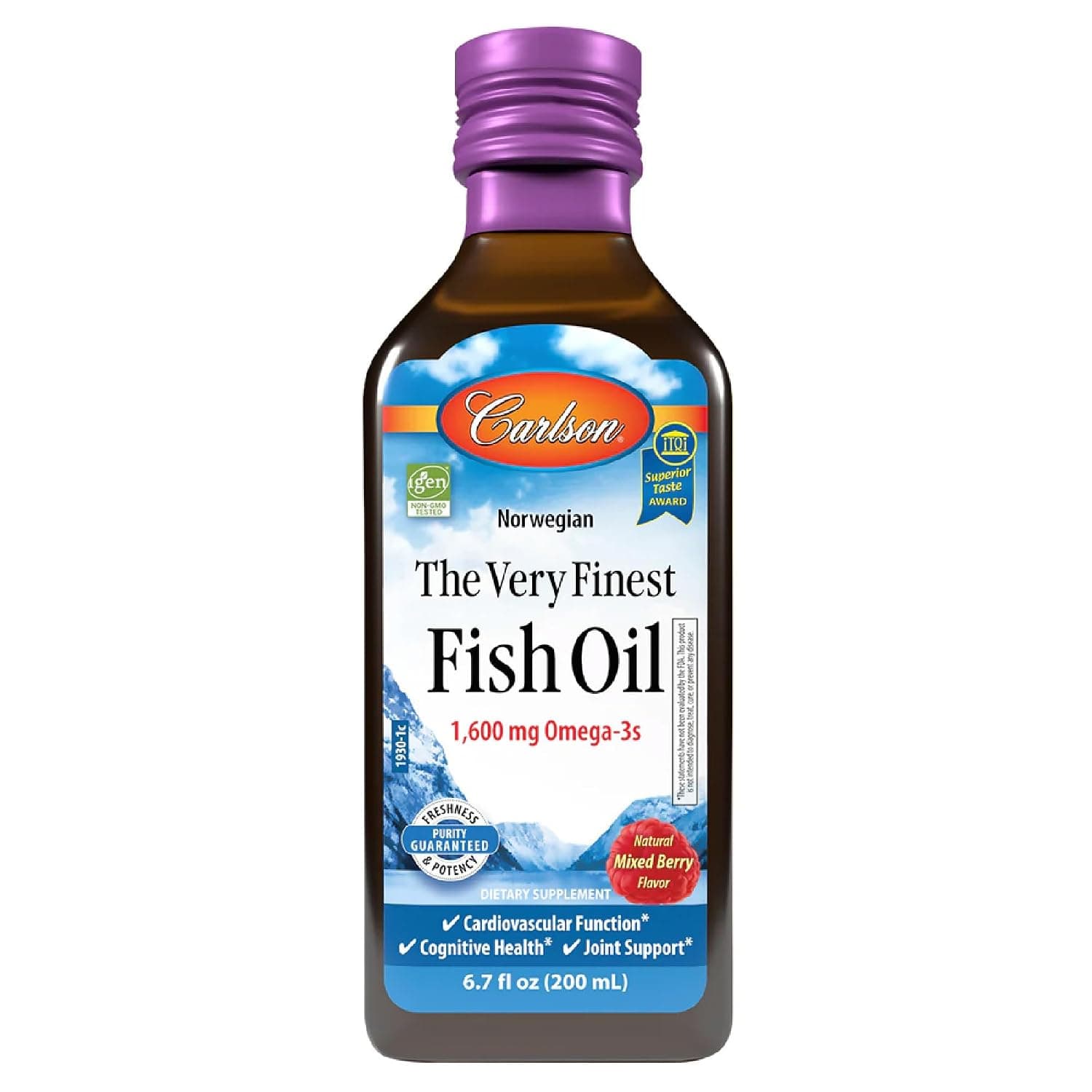 Carlson The Very Finest Fish Oil, 1600 mg, Omega-3s, 200 mL (6.7 Fl Oz) | Mixed Berry; Liquid Fish Oil Supplement; Norwegian Fish Oil; Wild-Caught; Sustainably Sourced Fish Oil Liquid