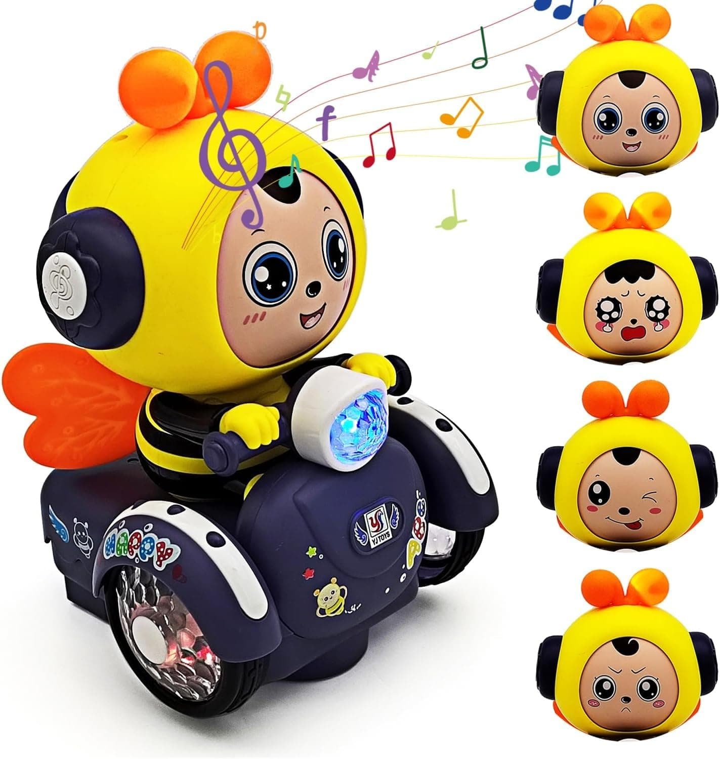 Baby & Toddler Musical Light Up Toys with Sound and Light Activity Toys, Cartoon Electric Honey Bee Vehicle Car Toy Change Face, Play Music, Dazzling Light, Automatic Driving Birthday Gifts