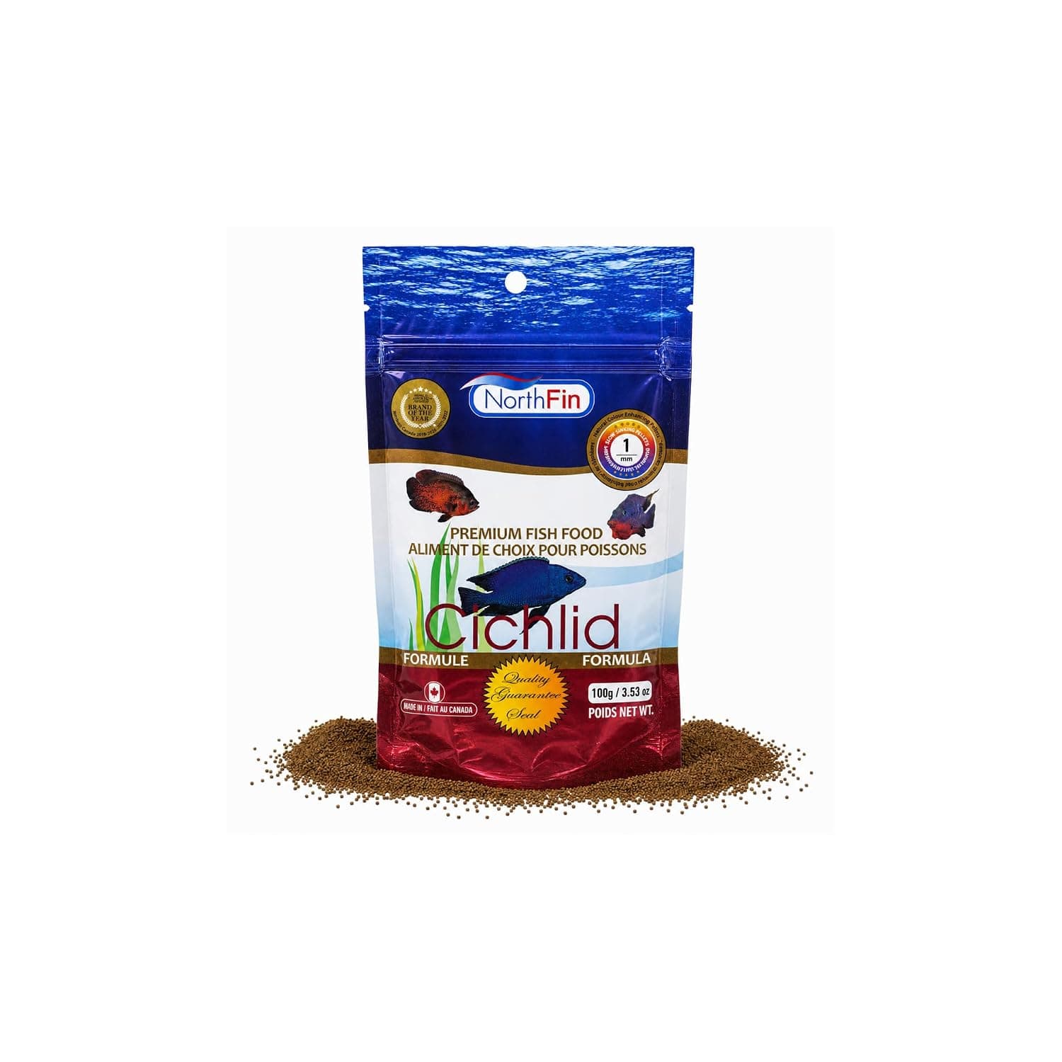 Northfin Cichlid Fish Food, Slow-Sinking Pellets, 1mm, 100g