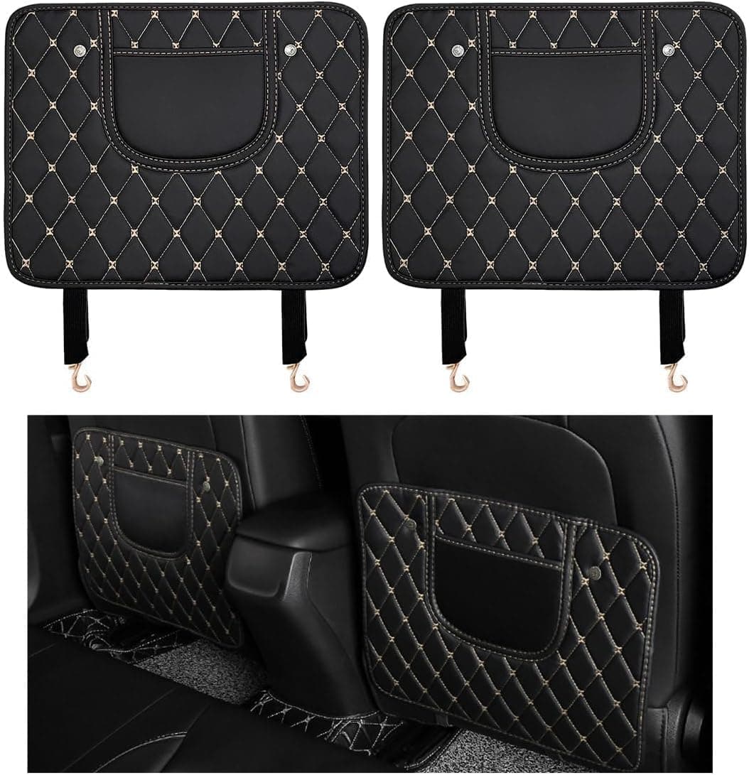 Aputue Car Kick Mats, 2PCS 44X36CM Rear Seat Protectors, Waterproof 600D Oxford Fabric with Mesh Pockets, for SUV and Minivan, Durable Seat Back Cover Guard for Kids and Dogs Travel Essentials