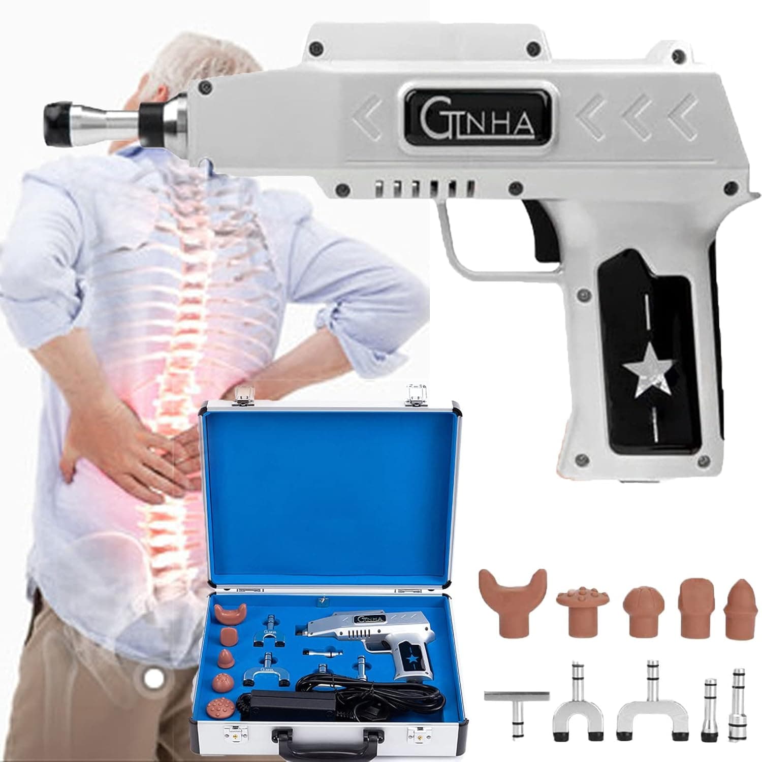 Spine Correction Gun Spine Adjusting Massager Strength Adjustable Electric Massage Gun Chiropractic Adjusting Tool for Muscle Relaxation,Silver