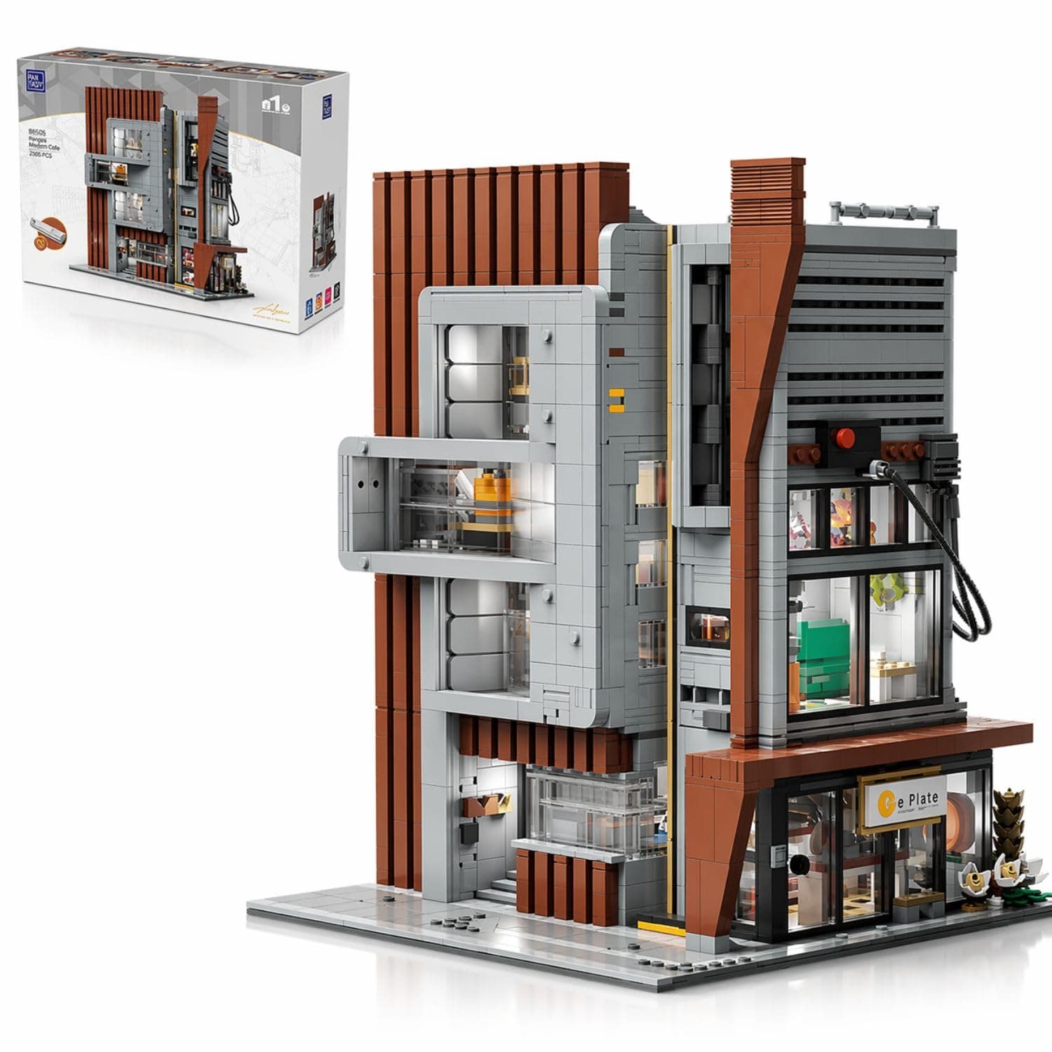 PANTASY Architecture Office Building Set - Modern Architectural Office Model Made of Building Blocks, Detailed Collector's Model for Adults, Creative Construction and Exhibition Set | Co-Designed with Korean MOC Artist Ohsojang, 3-Story LED Office, Urban Street Scene Display with 5 Minifigures