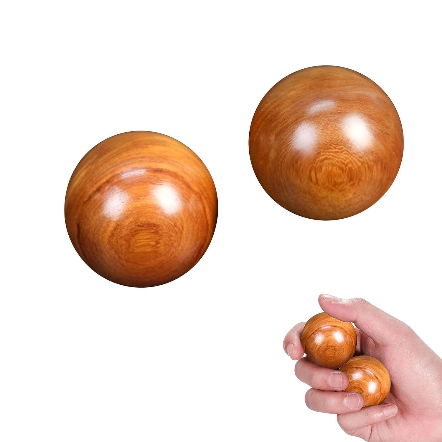 X spring Hand Massage Ball, 2 PCS Solid Wood Massage Ball Helps Relieve Hand Fatigue, Wooden Baoding Balls, Small and Portable Hand Exercise Balls for Office, Home and Daily Life
