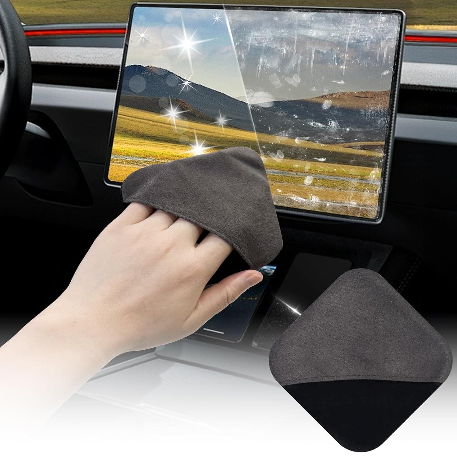 ALMEKAQUZ Car Screen Cleaner, Vehicle Touchscreen Microfiber Cleaning Cloth, Touch Screens Clean Wipes Cars Interior Accessories, Universal for Tesla Dashboard Display (Grey)