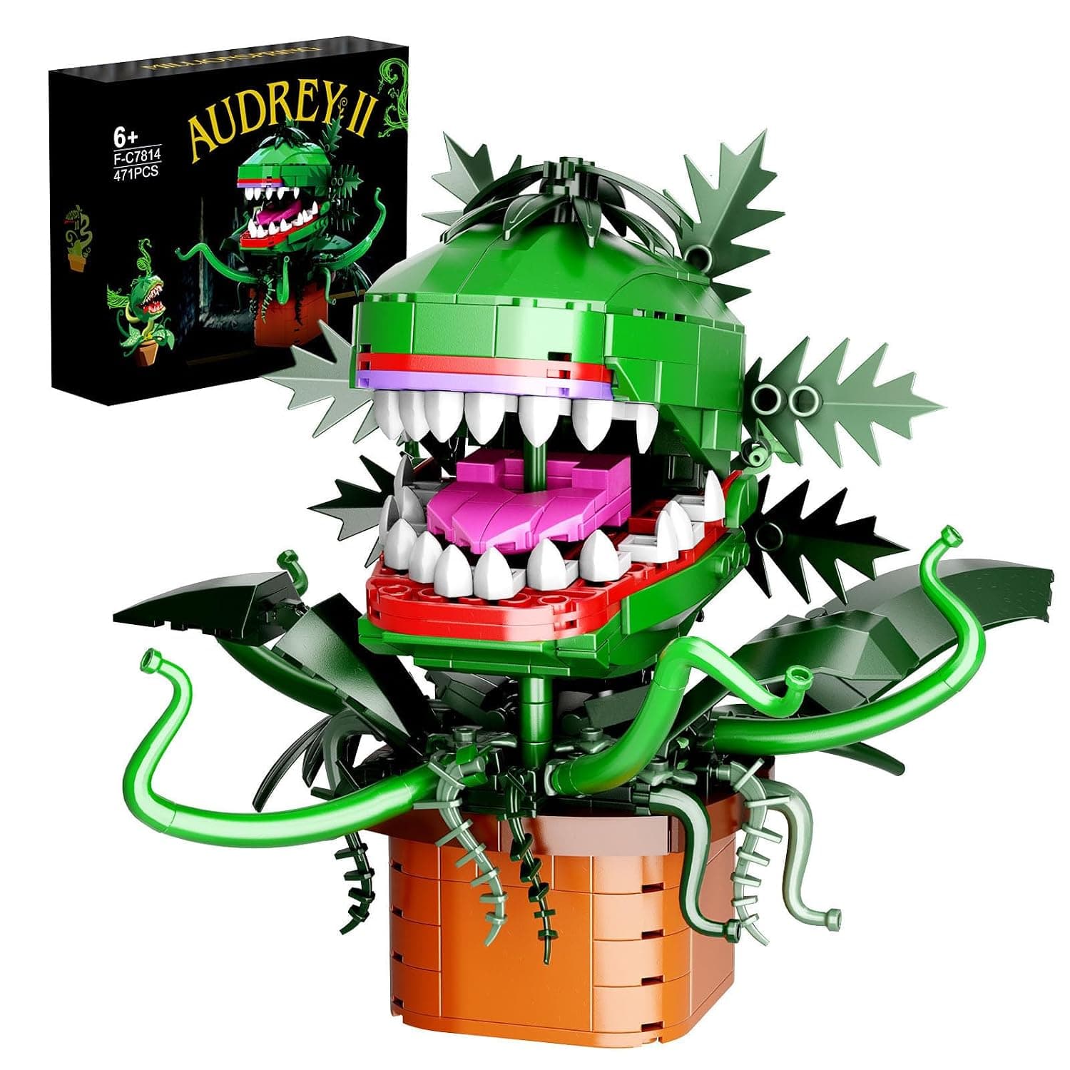 Audrey II Piranha Plant Construction Kit Toy, Botanicals Bonsai Flower Cannibal with Hinged Mouth, Collectible Gift for TV Fan, Friend, Birthday, Christmas (471 Pieces)
