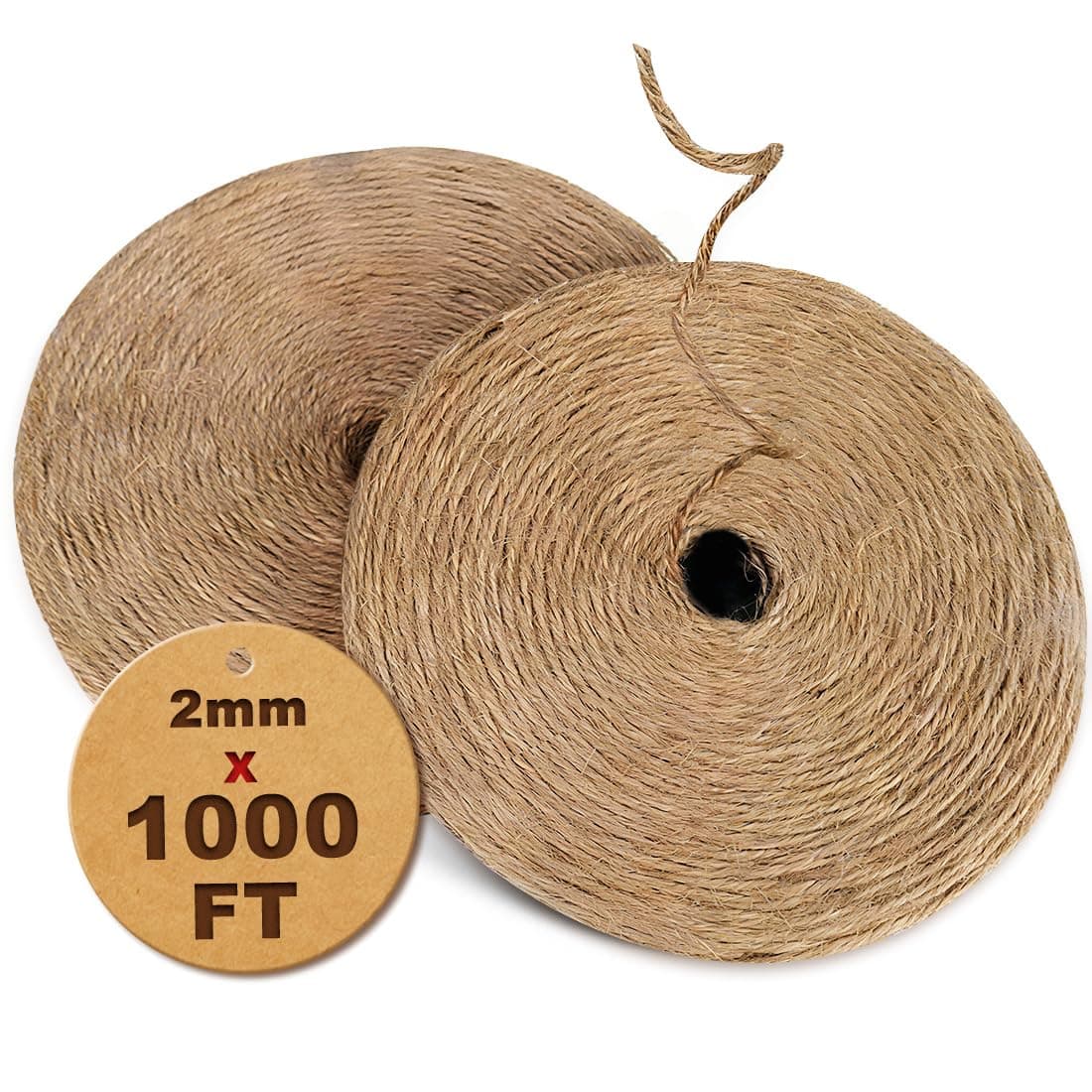 Natural Jute Twine, 300m Bulk Hemp Rope for Crafts, Gardening, Gift Wrapping, Wedding Decorations, Jute Ribbon for Christmas, Knitting, Macrame