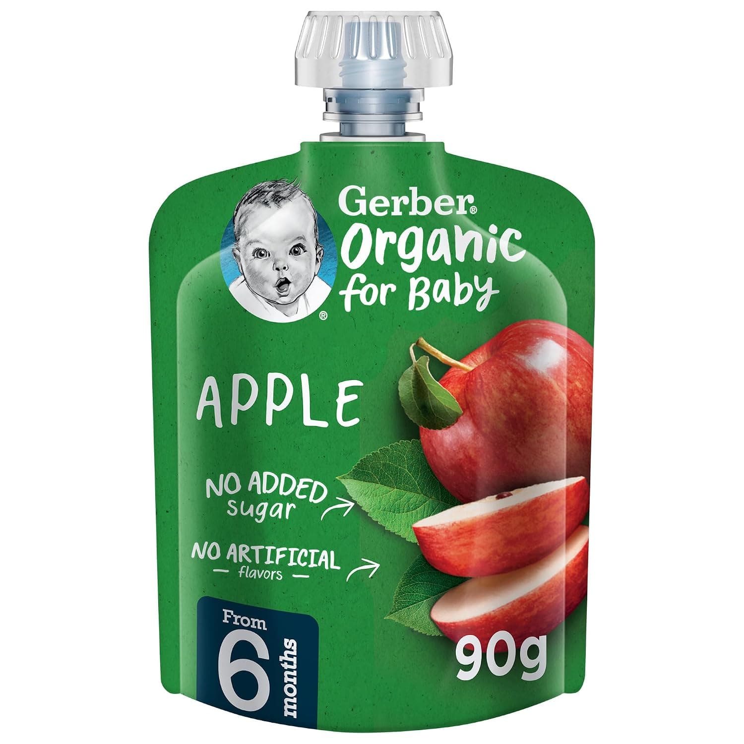 Gerber Organic Baby Food Puree Pouch Apple. No added sugar, No artificial flavors, No preservatives, 90g (6m+)