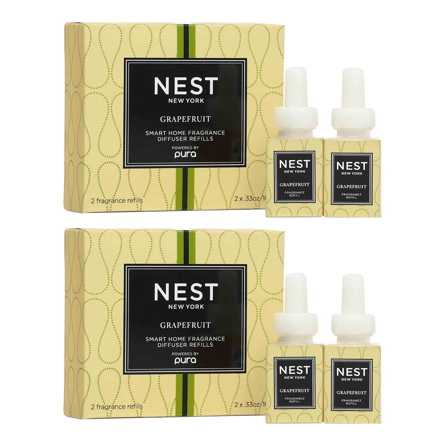 NEST New York Smart Home Fragrance Diffuser Refill Smart Vials, Grapefruit - 4 Diffuser Refill Smart Vials, Set of 2 - Designed for NEST x Pura 3 and NEST x Pura 4 Diffusers - Cruelty Free, Vegan