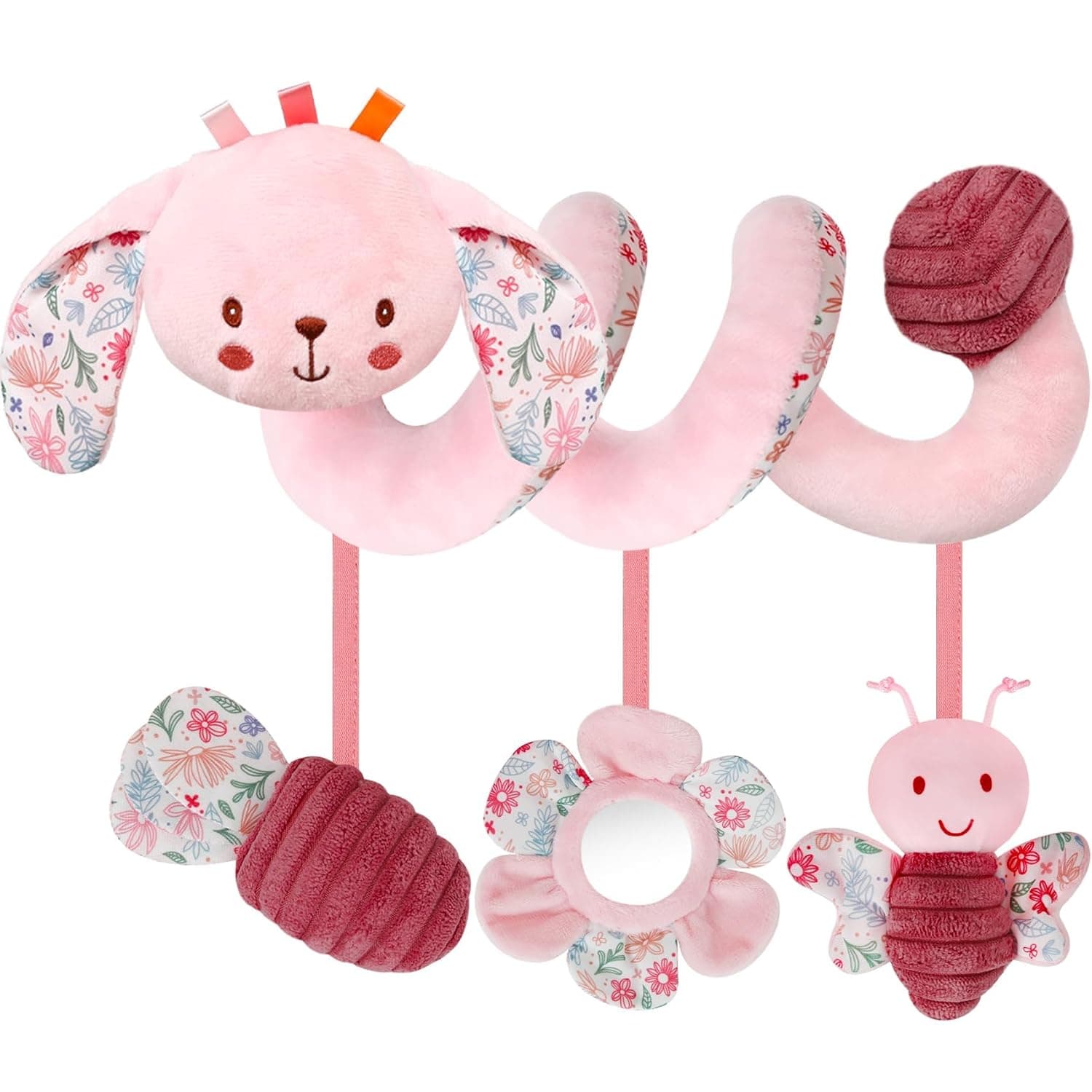 Car Seat Toys for Babies 0-6 Months – Baby Spiral Hanging Plush Activity Toys – Thank You Gifts for Newborn 0-3-6-9-12 Months – Baby Boys & Girls