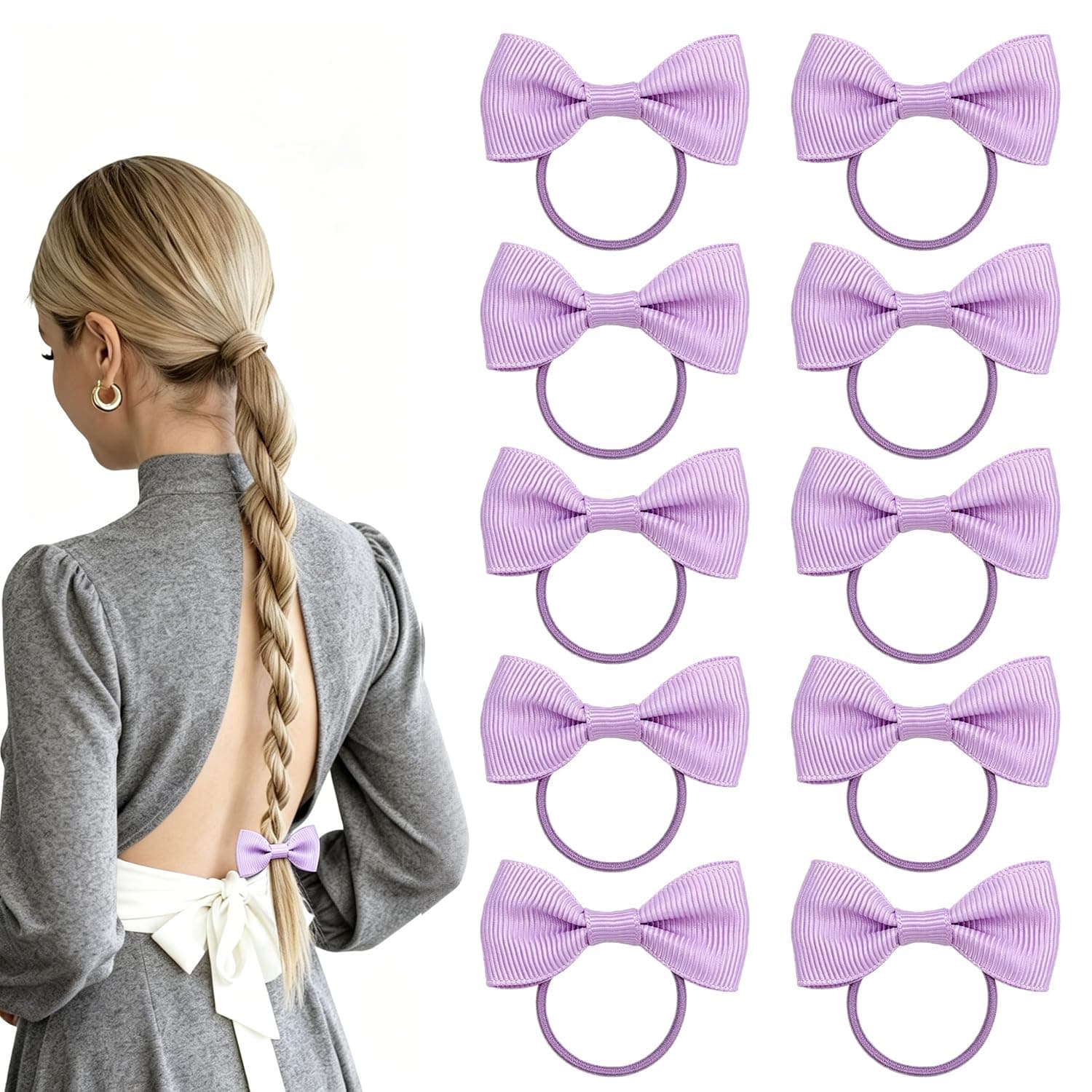 10 Pcs Purple Hair Accessories Bows Scrunchie | Bows for Hair Bobbles for Kids Toddler Women School Daily Outing Performances(Light Purple)