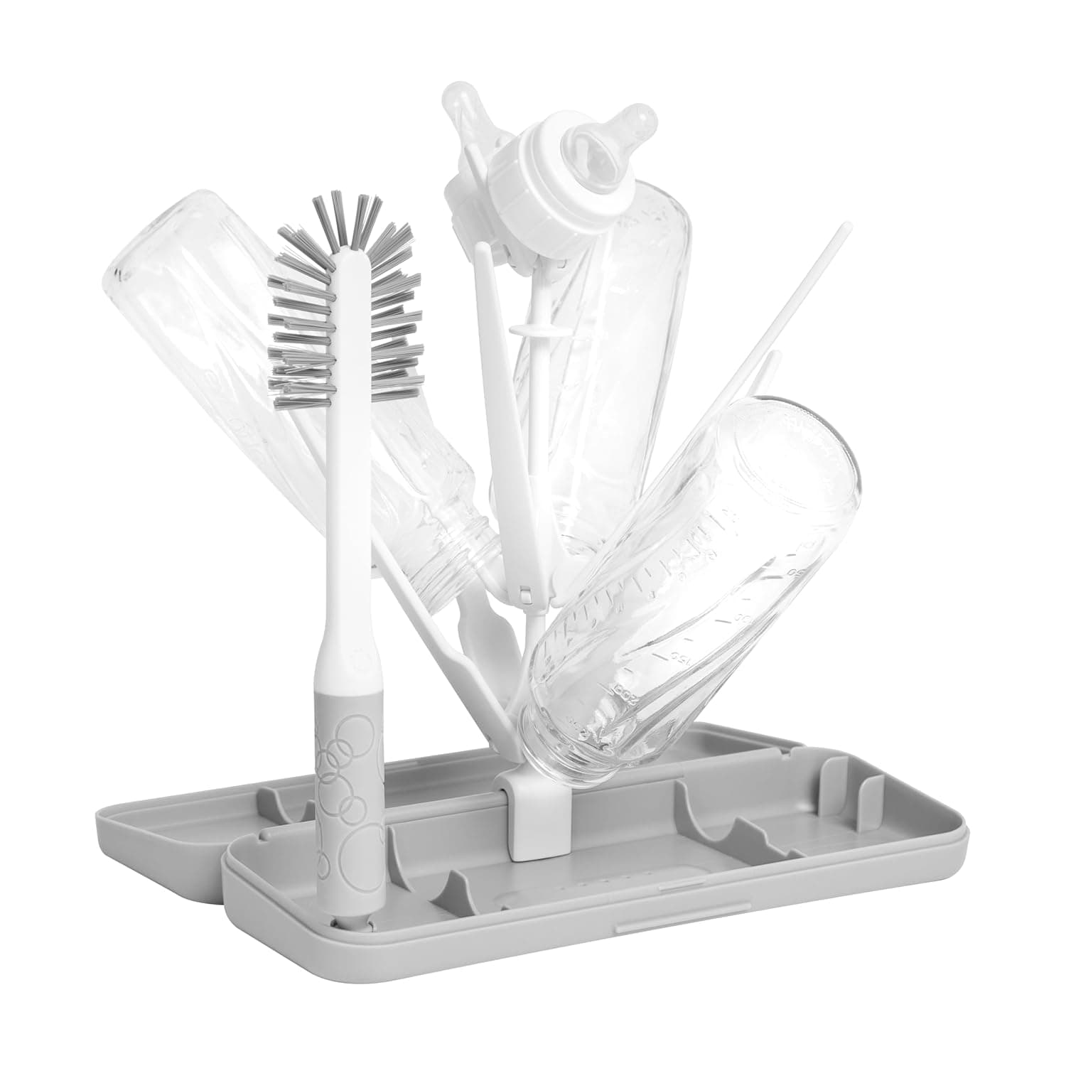 Ubbi On-The-Go Drying Rack and Brush Set, Includes Travel Case and Bottle Brush for Compact Storage, Holds Up to 8 Bottles, Baby Travel Accessories, Gray