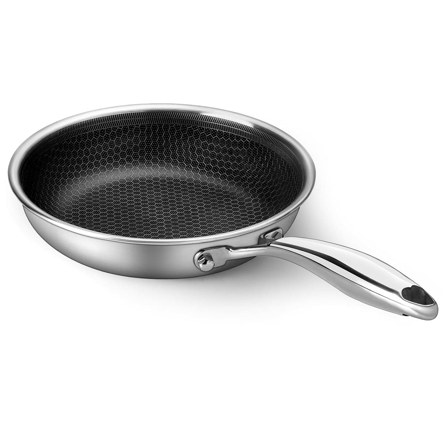 Innerwell Stainless Steel Frying Pan 20 cm, Honeycomb Non-Stick Skillet, Triply Small Frying Pan for Gas Electric Induction Ceramic Stoves and Oven, PFOA Free