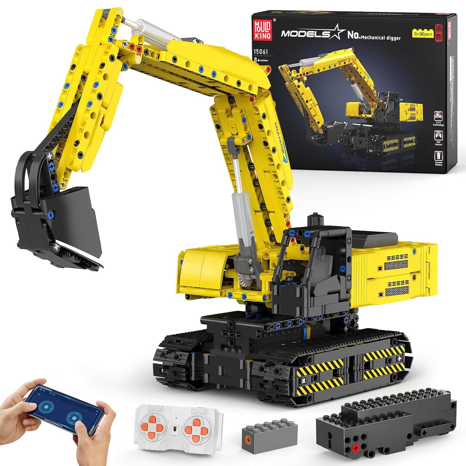 Mould King 15061 Building Sets Heavy-Duty RC Excavator Building Sets with Remote Control,Construction Vehicles Model,STEM Project Building Kits for Adults and Boys Girls Kids Aged 8+ (1120 PCS)
