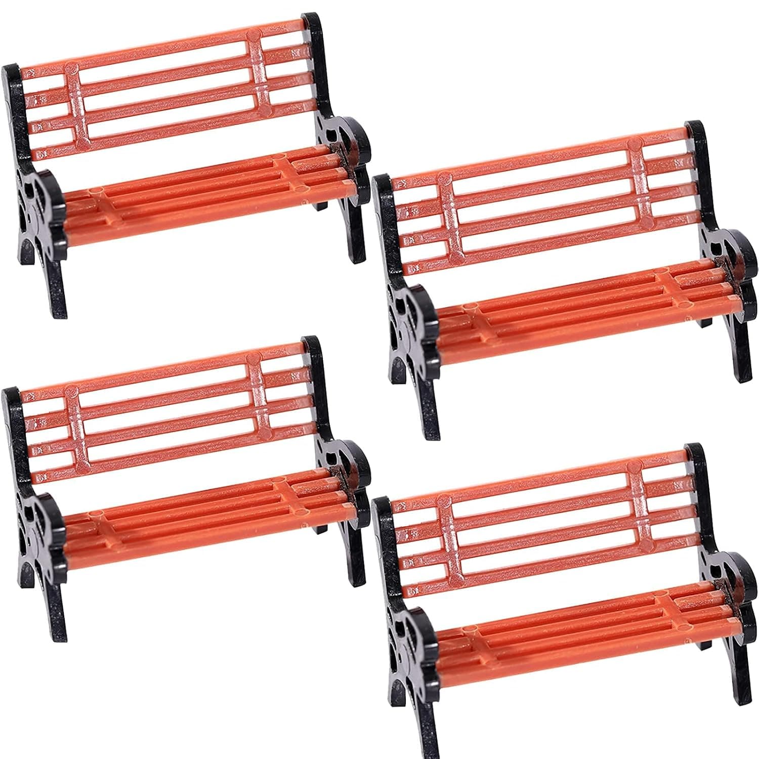4 Pcs Miniature Bench, Dollhouse Furniture for Christmas Village, Plastic DIY Decor, Tiny Park Accessory, Cake Topper, Mini Seat for Dolls, Brown