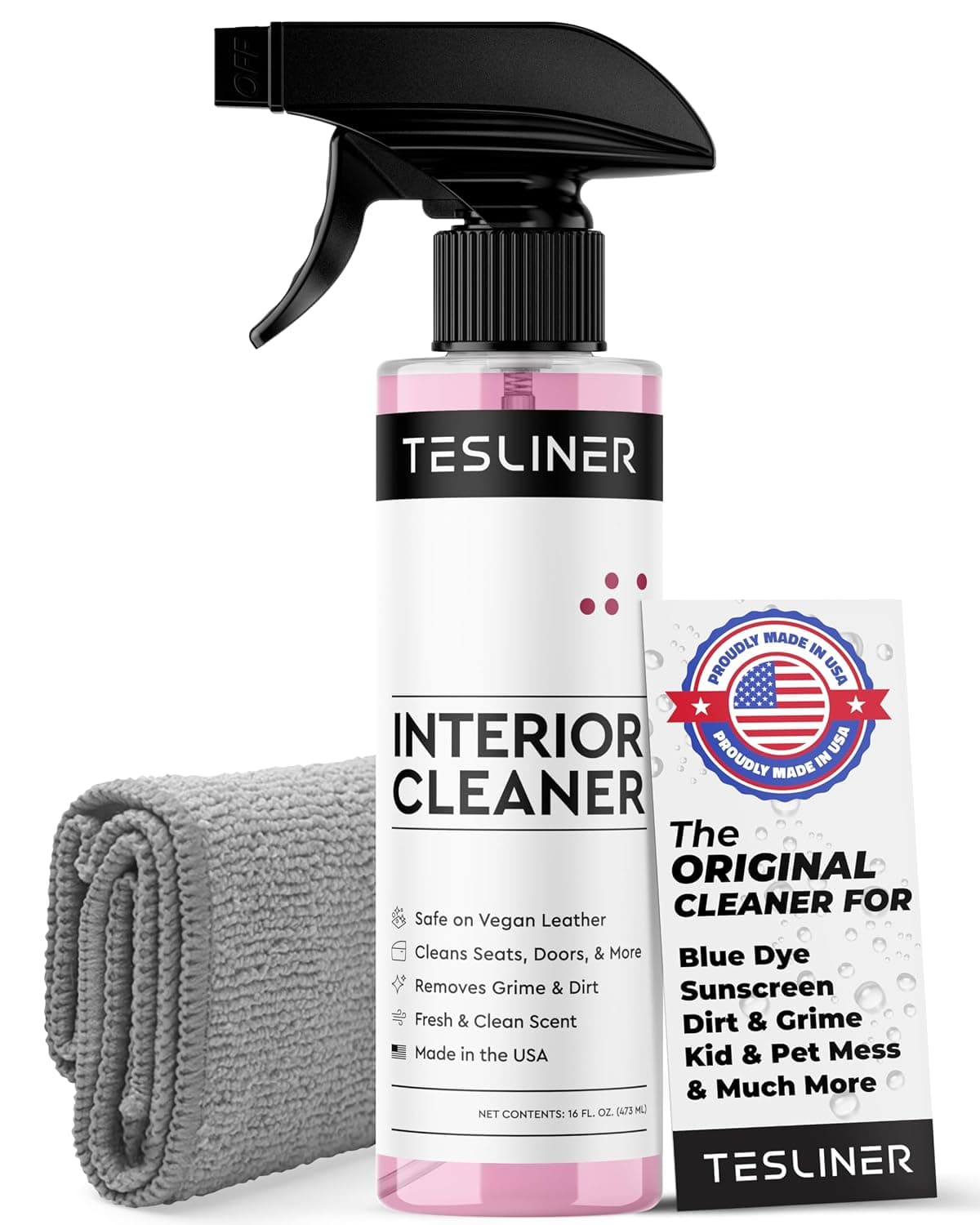 Tesla Seat Cleaner & Stain Remover - Biodegradable, Safe on Black & White Vegan Leather, Interior Tesla Cleaning Products for Seats, Dash, Console | Tesla Model 3 Y S X Car Accessories for 2023 & 2024
