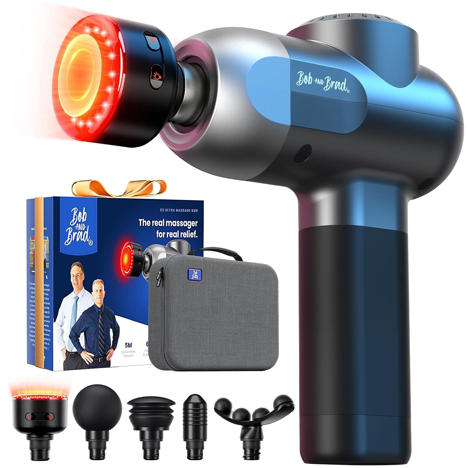 BOB AND BRAD C2 Ultra Massage Gun with Heat Therapy and Red LEDs, Percussive Massage Gun for Deep Tissue Muscle Massage for Home, Office and Workout
