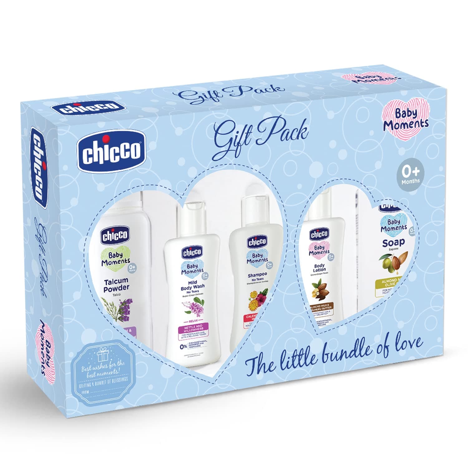 Chicco Baby Moments Essentials Gift Pack (Blue) with 5 Skin & Haircare Products | Phenoxyethanol Free