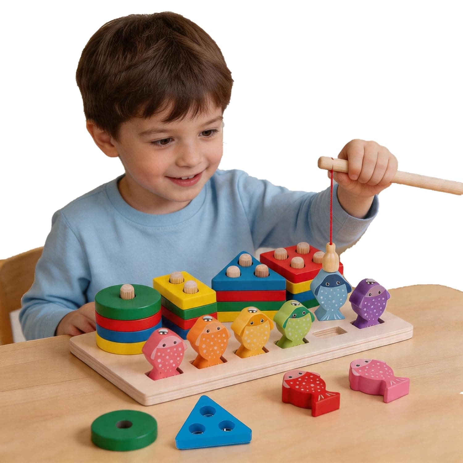 KRCIQMV Montessori Wooden Fishing Toys Colour Sorting Magnetic Wooden Game Early Learning Eyes Hands Cooperation Montessori Toy Good Birthday Gifts for Boys or Girls Children 36 Months+