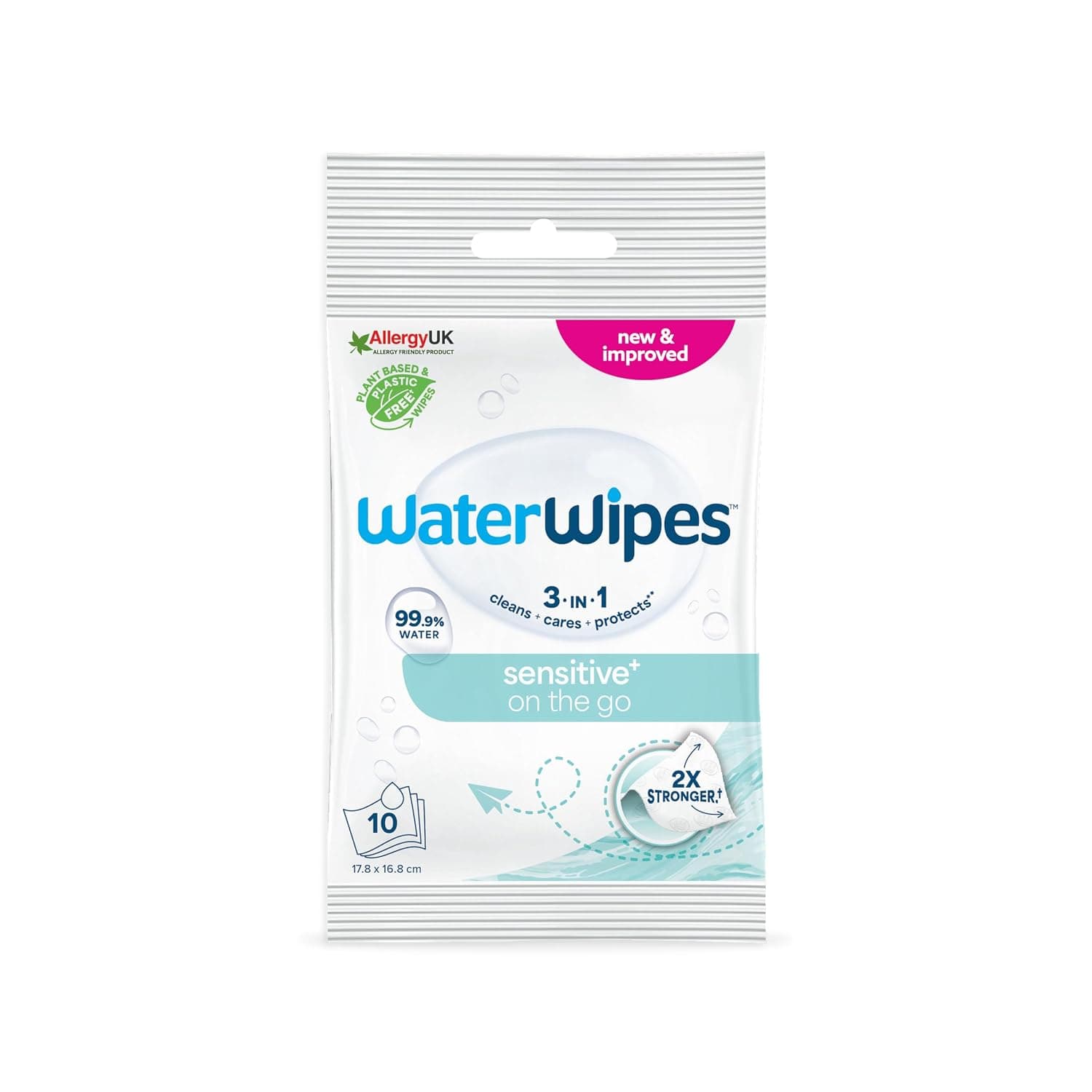 WaterWipes Sensitive+ On The Go Wipes, 99.9% Water, Unscented, 1 Pack