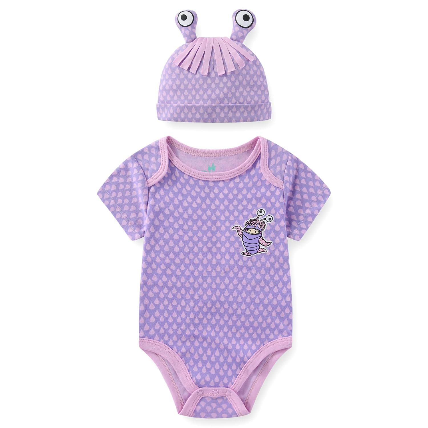 Disney Monsters Inc. Boo Baby Girls Bodysuit with Hat Cap 2 Piece Set for Newborn and Infant