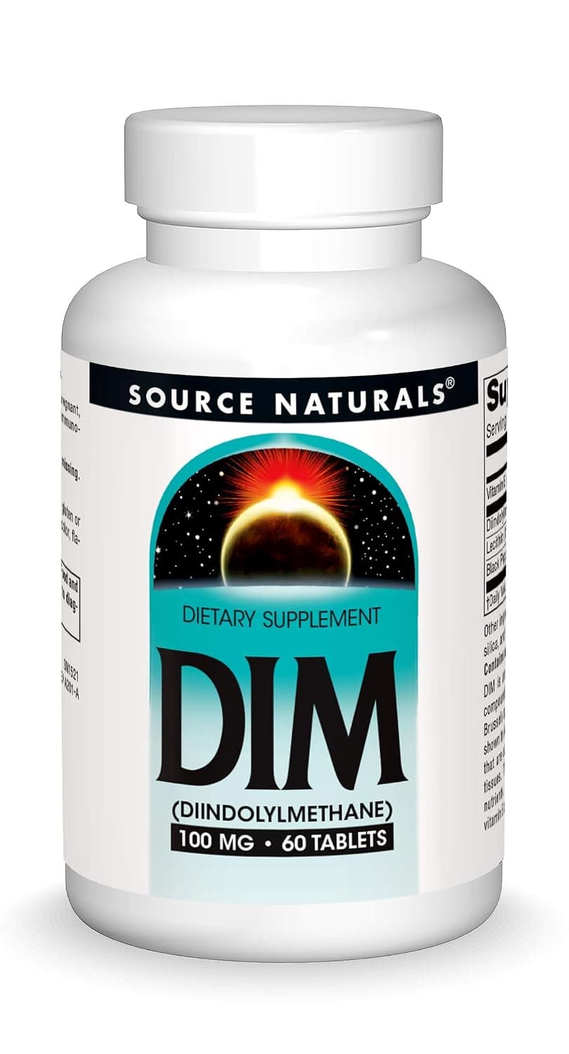 Source Naturals, DIM, (Diindolylmethane), 100 mg, 60 Tablets | Cellular Support | with Vitamin E and BioPerine® | Contains Soy*