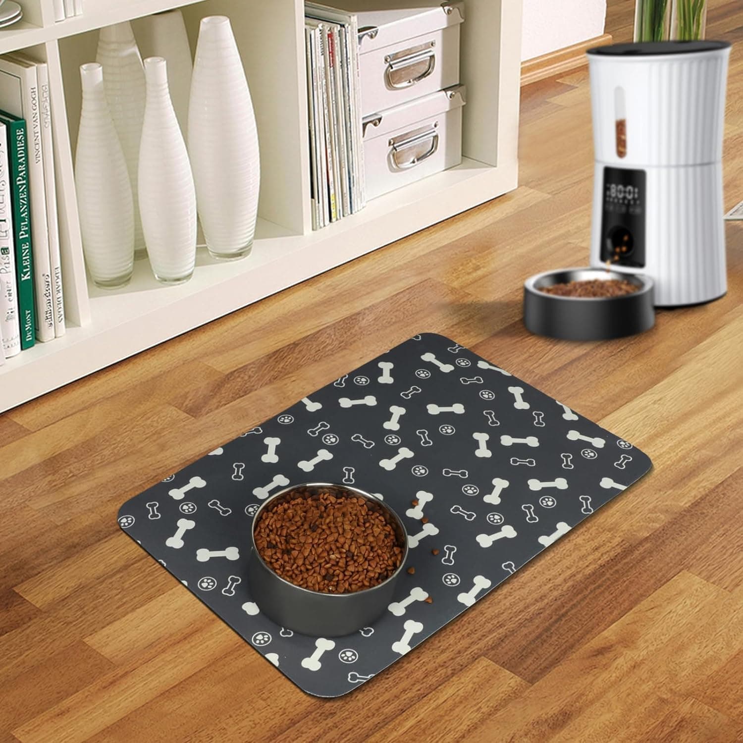 X Spring Dog Food Mat, 35cm by 50cm Absorbent Pet Feeding Pad, Quick Dry Waterproof Placemat for Messy Drinkers, Non Slip Rubber Backing Protective Floor Tray for Dogs Cats and Kittens