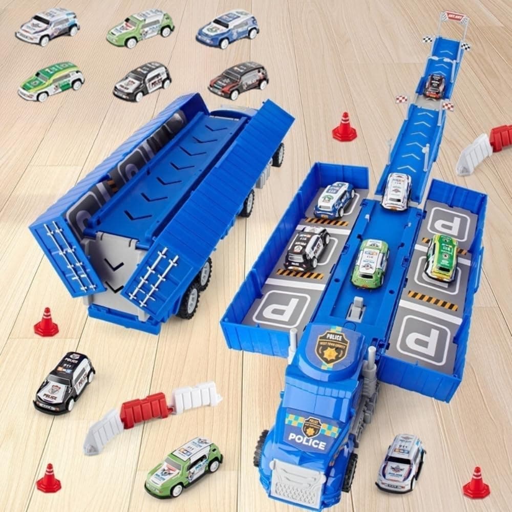 Transport Truck Toys Cars for Boys,Portable Truck Toy with 6 Race Cars,Birthday Gifts Carrier Vehicles Toys Set for Kids Age 3-12+ Year Old Boys Girls (A)