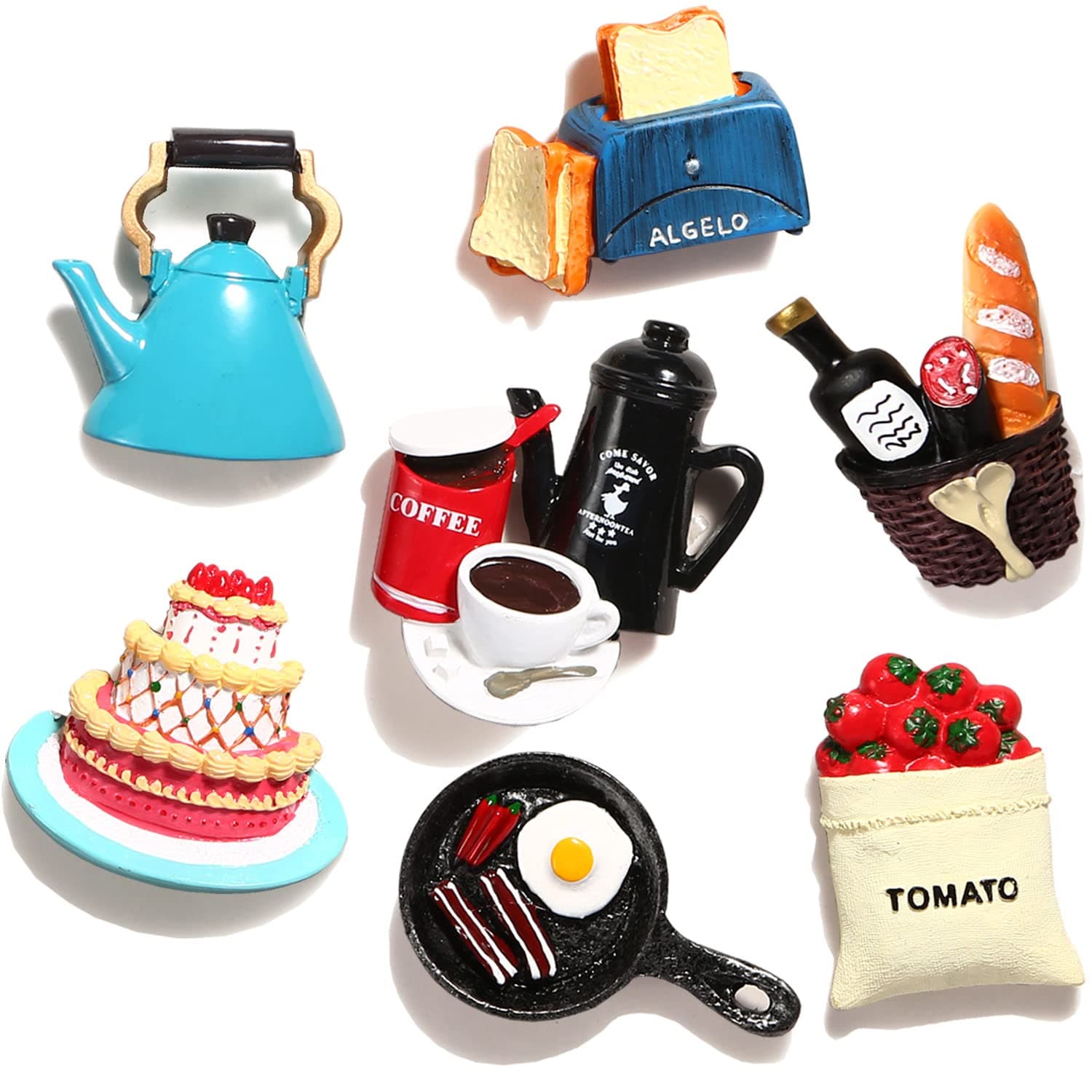 مغناطيس ثلاجة لطيف على شكل طعام، مغناطيس للثلاجة، ملصقات بتصميم مرح للثلاجة من الراتنج، للمكتب والمطبخ، مجموعة مكونة من 8 قطع