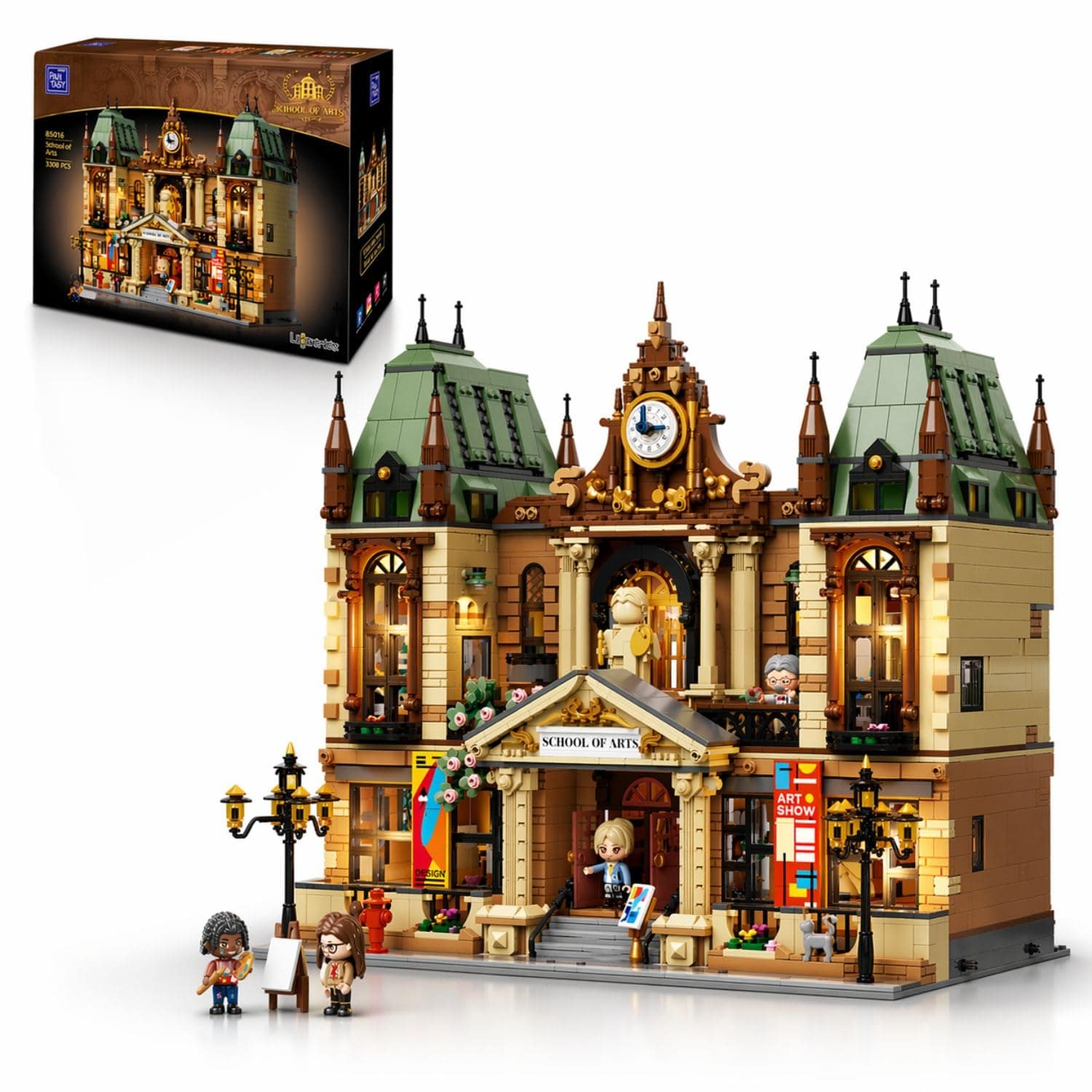 PANTASY Art Academy Clamp Block Set, European Architectural Model with Three-Story Interior, Art School Building with Detailed Rooms, Modular Street Model Collectible for Adults