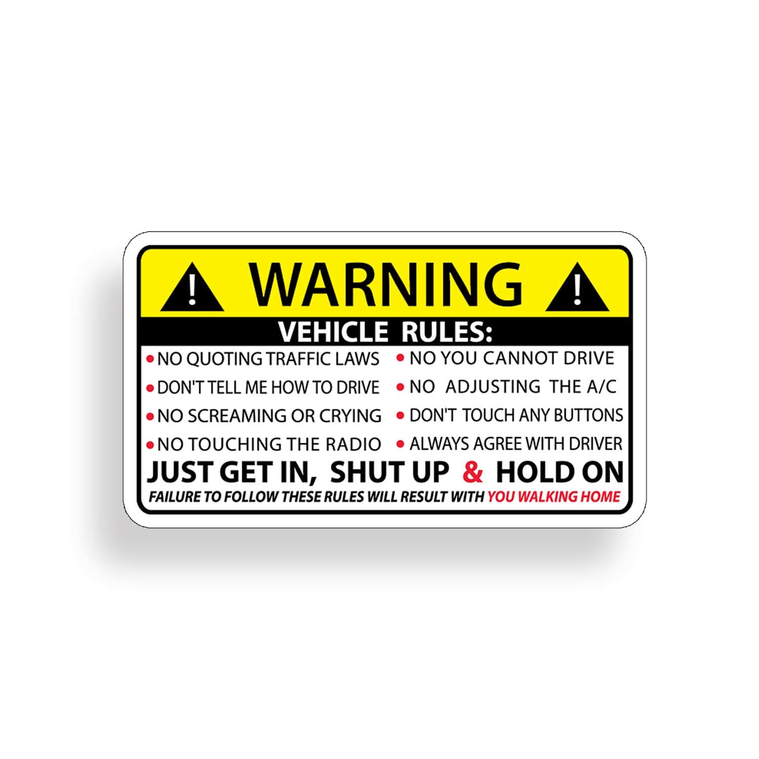 Funny Car Safety Warning Rules Sticker Adhesive Vinyl for Vehicle Window Graphic Bumper