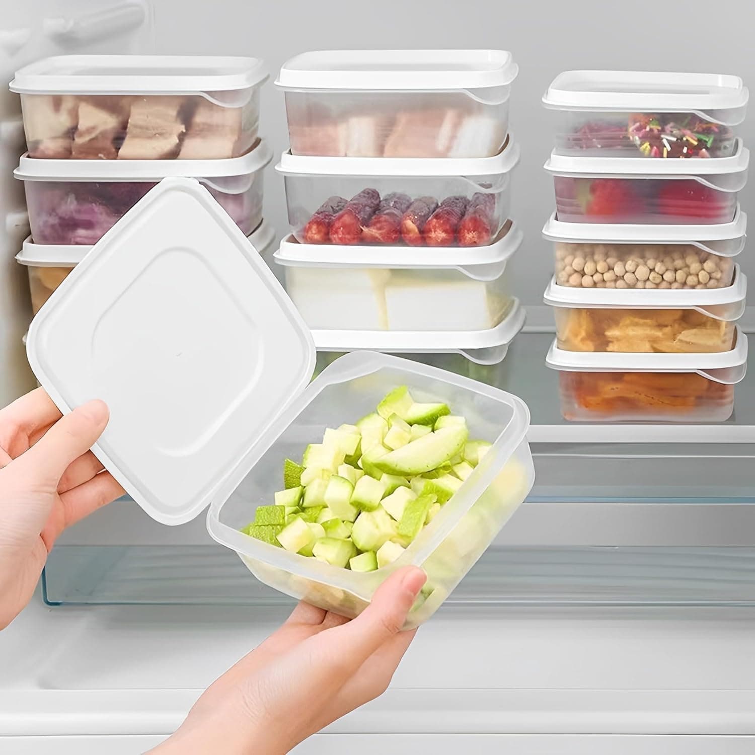 10Pcs Food-Grade Freezer Containers With Lids, Azonee 650ml Clear Plastic Meal Prep Boxes, Microwave & Freezer Safe, Kitchen Food Storage Organizer, Dishwasher Safe