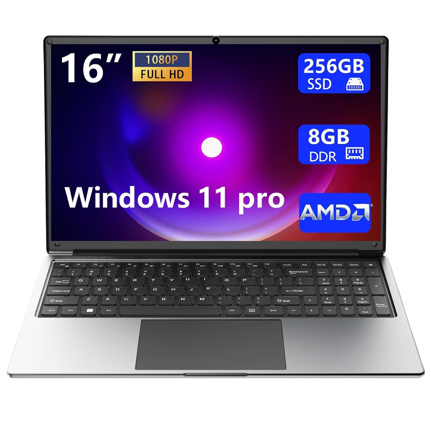 laptop 16-inch 8GB DDR 256GB SSD portable laptop computer, expandable to 1TB, AMD A9-9400 Radeon R5 CPU up to 3.2 GHz, 9000mAh battery, Numeric Keypad, USB 3.0, dual-band WiFi, webcam, slim lapto