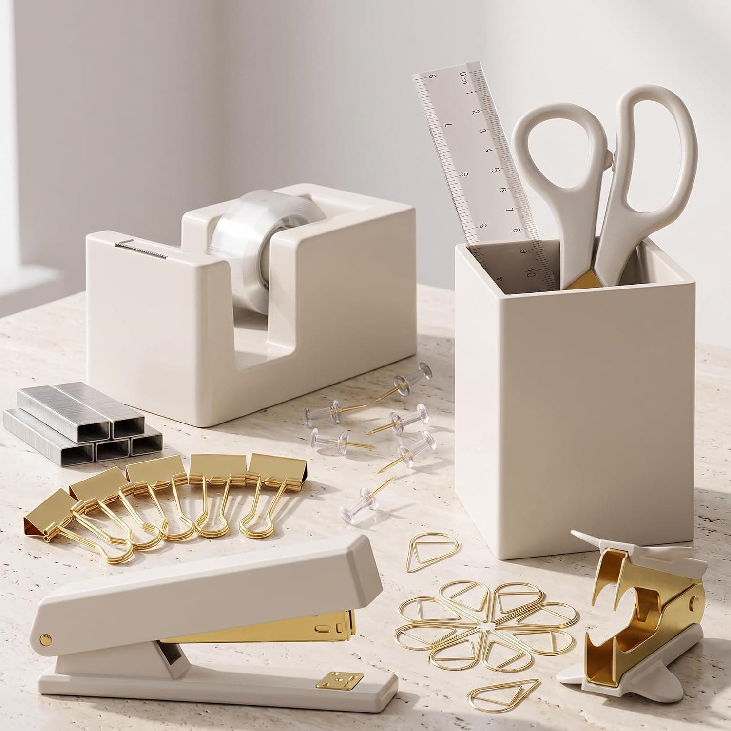 KIBAGA Modern Aesthetic Desk Accessories Set - Stylish Organizers for Office Supplies