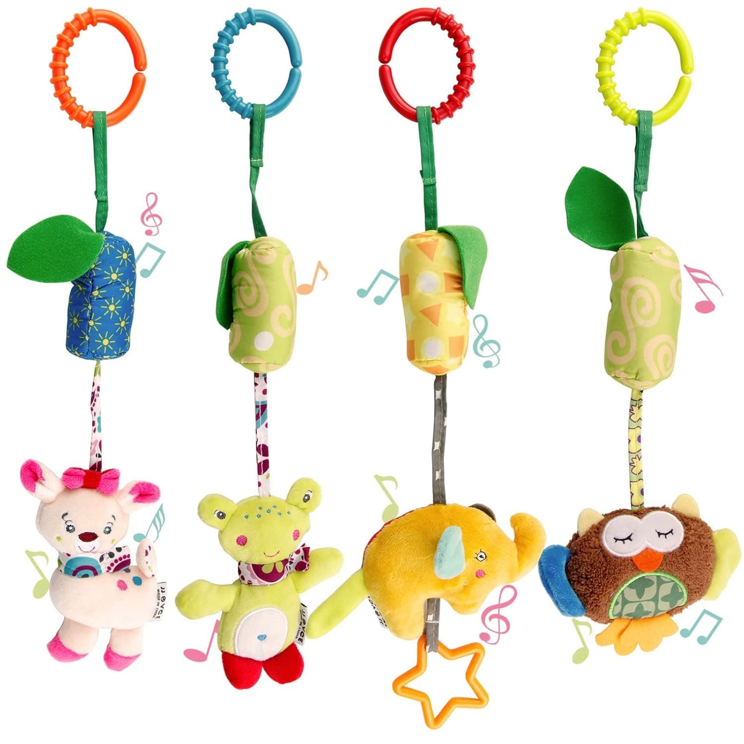 Baby Soft Hanging Rattle,Car Seat Hanging Bell Adorable Animal Infant Play Music Crib Toy Carseat Rattles Educational Toysfor Babies Boys and Girls 3 6 9 to 12 Months(4 Pack)