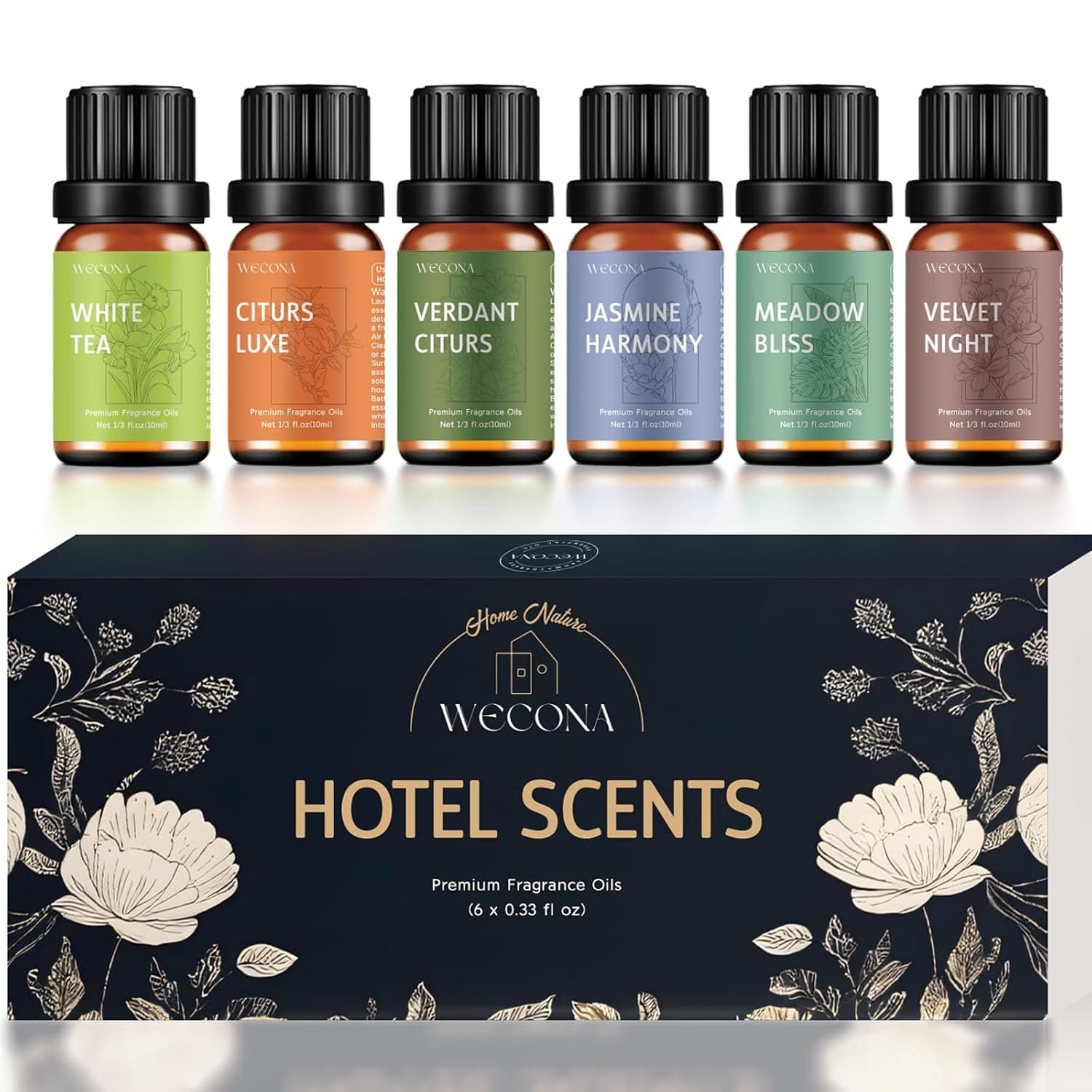 WECONA Hotel Collection Diffuser Oil - White Tea,CITURS Luxe,Verdant CITURS,Jasmine Harmony,Meadow Bliss,Velvet Night | Hotel Secnt Collection Diffuser Oil,Inspired by 5 Star, for Diffuser Home Fragrance, Candle & Soap DIY