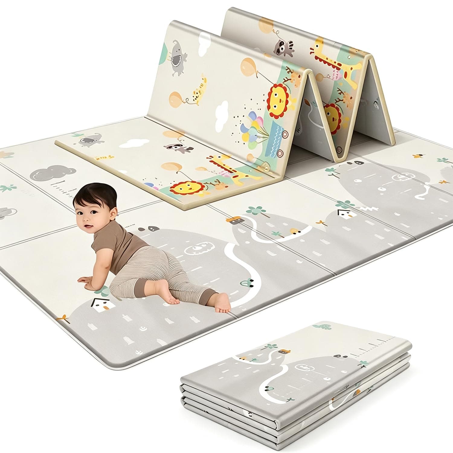 Baby Play Mat 180x200x1CM Folding Baby Crawling Mat Foldable Reversable Foam Playmat Mat for Floor Waterproof Anti-Slip for Infant Toddler Kids