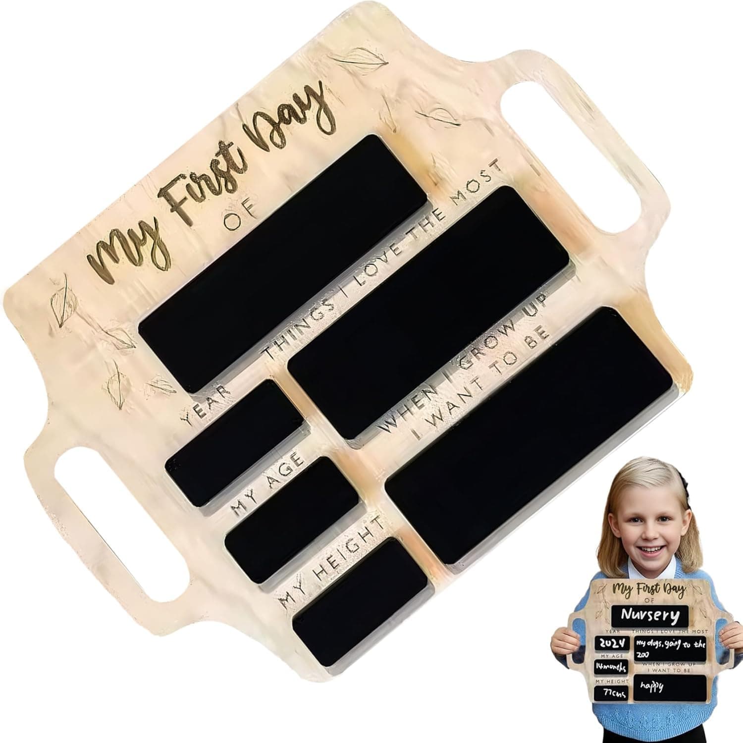 Reusable First Day of School Board with Handle – Back to School Chalkboard Sign for Kids, Portable Photo Prop for Preschool, Kindergarten, Nursery & Primary Students (Black)