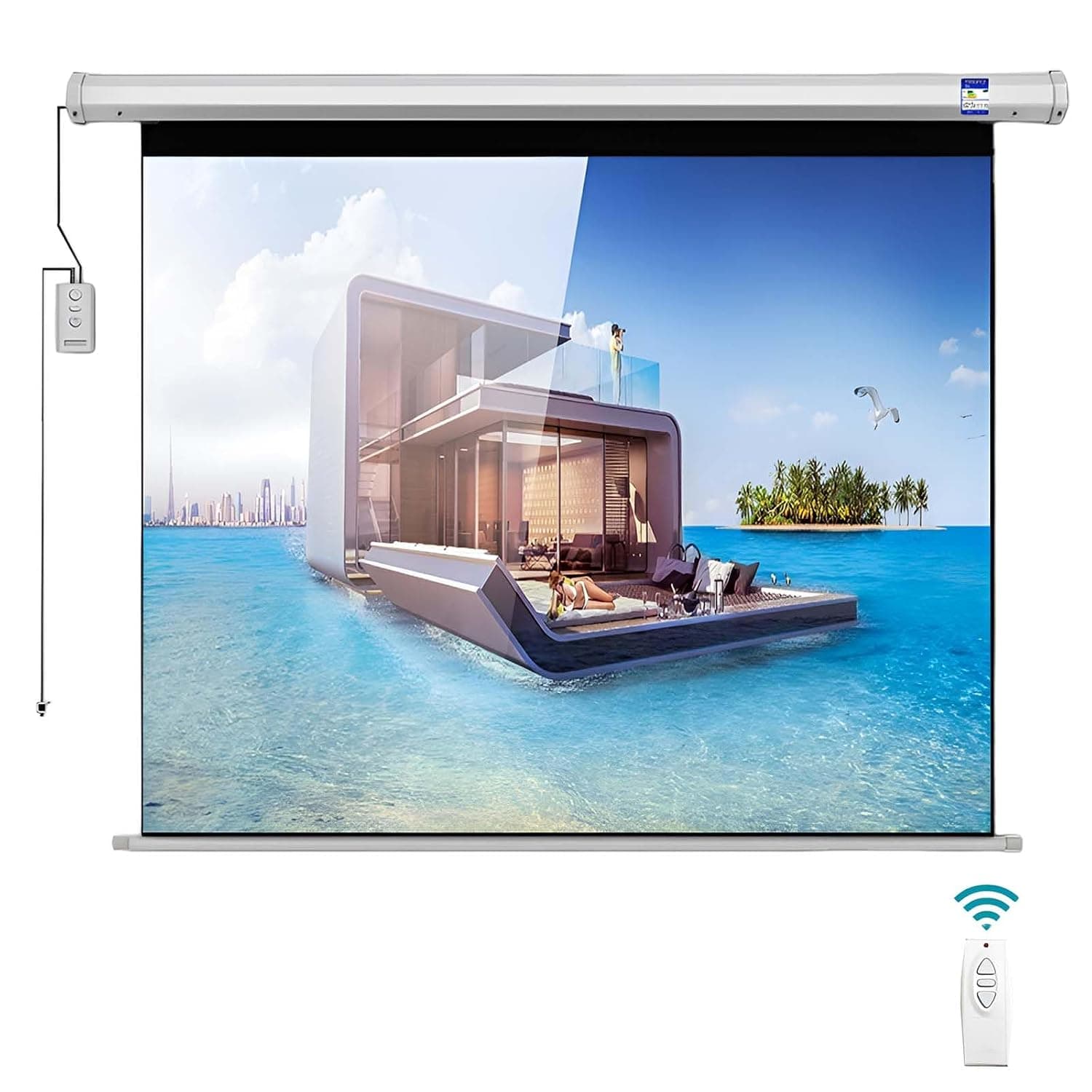CRONY 100 Inch Projector Wall Screen with Remote Control, 16:9 HD Wall Mount Automatic Lifting High-Definition Foldable Projector Screen 4:3 Hanging Roll Down Ceiling Projector